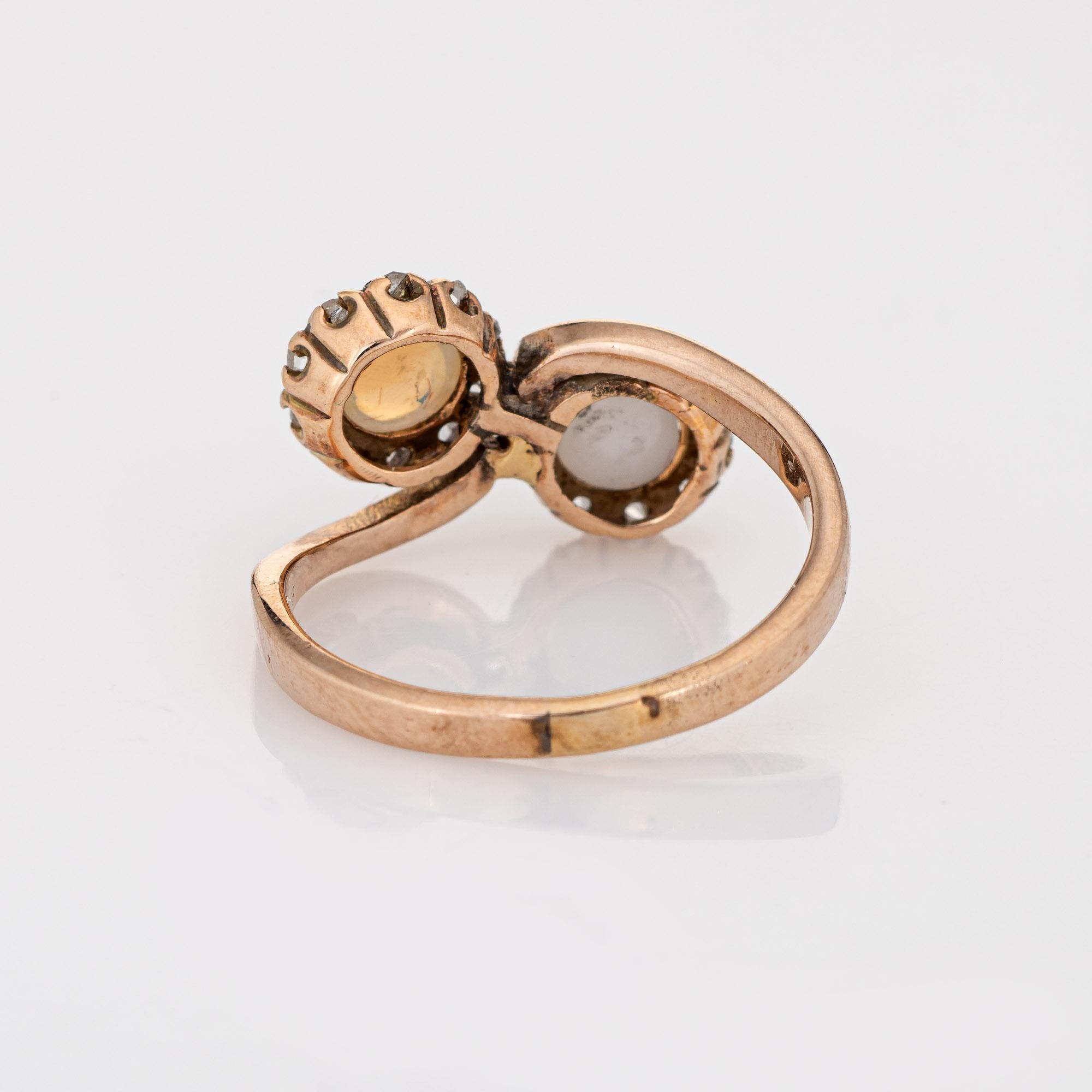 Women's Antique Victorian Diamond Opal Ring Moi et Toi 10k Gold Vintage Jewelry