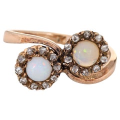 Antique Victorian Diamond Opal Ring Moi et Toi 10k Gold Vintage Jewelry