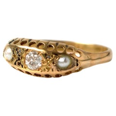 Antique Victorian Diamond Pearl 18ct Gold Ring