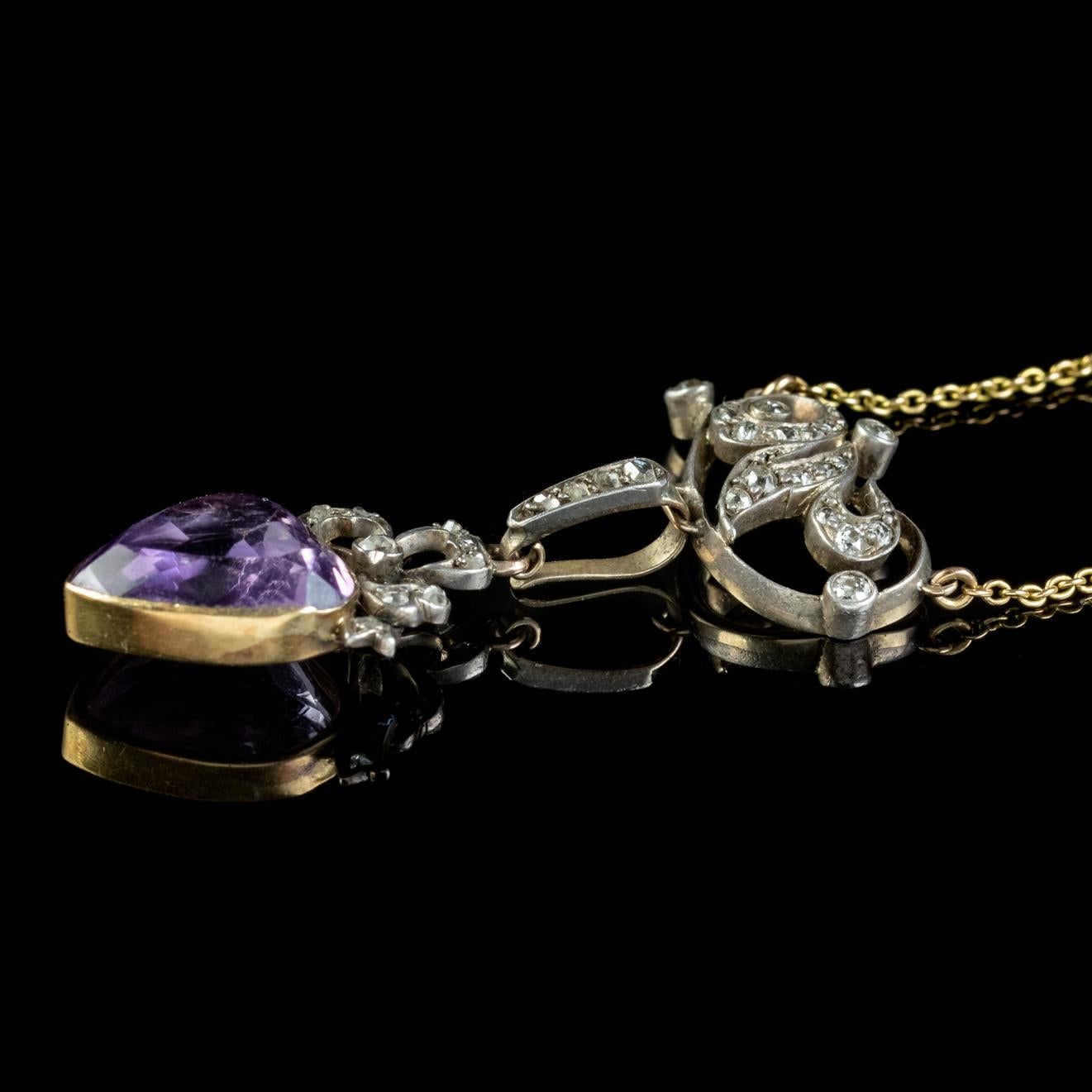 Antique Victorian Diamond Pearl Amethyst Heart Pendant Necklace, Circa 1900 For Sale 2