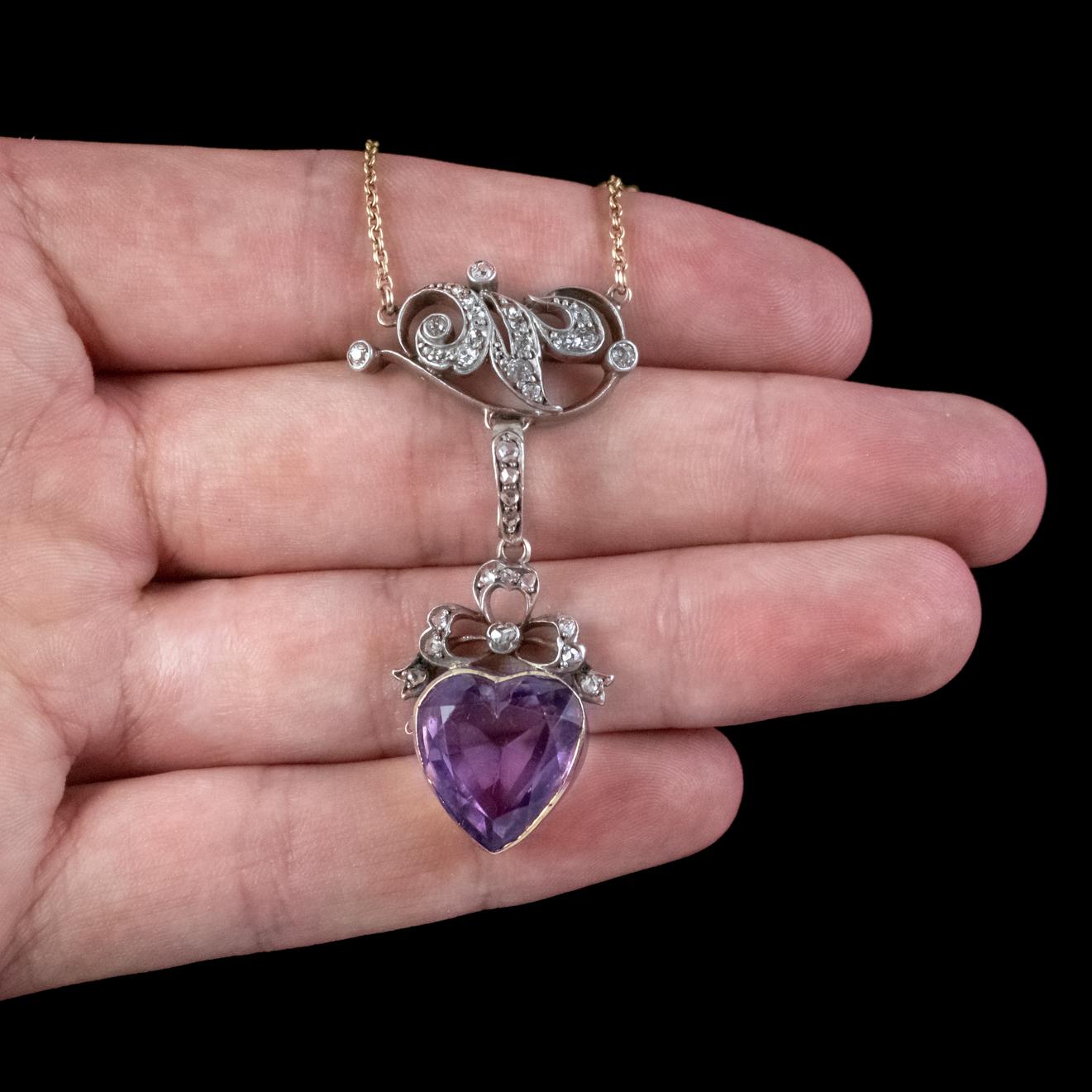 Antique Victorian Diamond Pearl Amethyst Heart Pendant Necklace, Circa 1900 For Sale 4