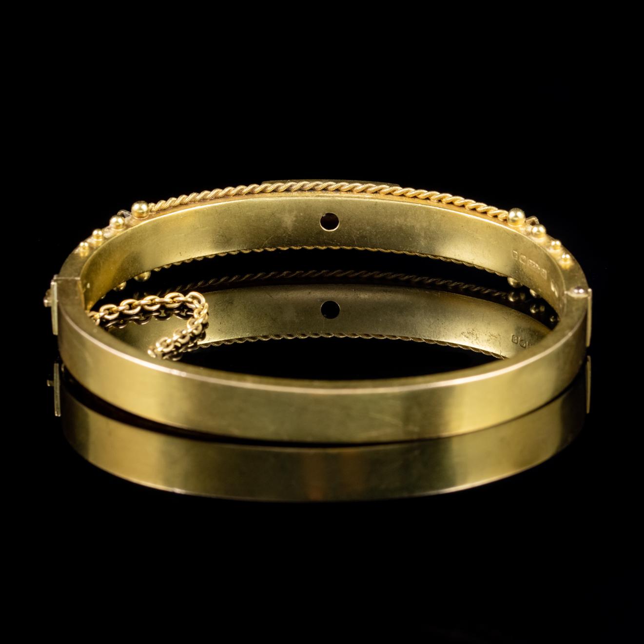 Antique Victorian Diamond Pearl Bangle 15 Carat Gold Dated 1900 In Good Condition In Lancaster, Lancashire