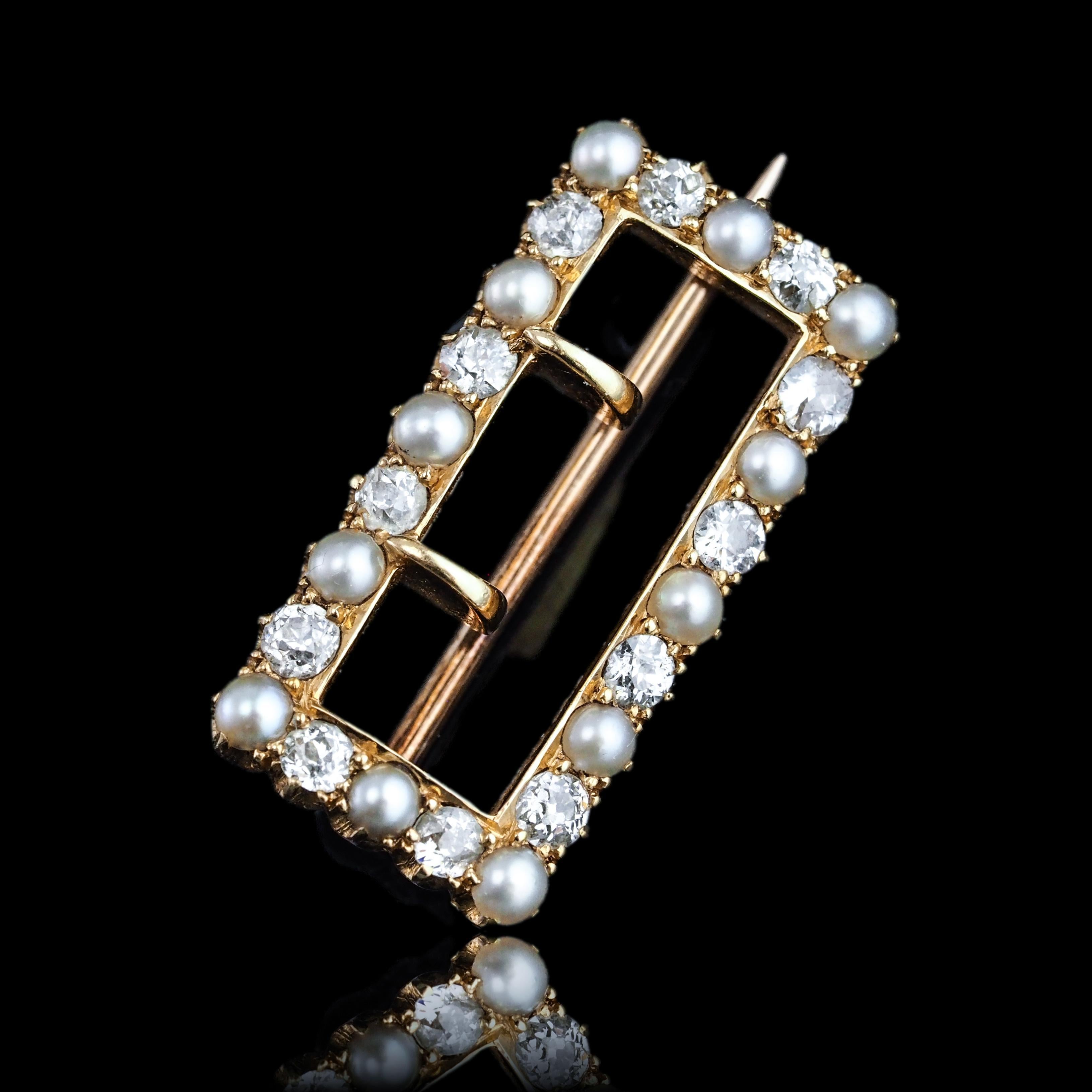 Antica spilla/pendente vittoriano con diamante e perla, a forma di fibbia in oro 18 carati - C.C. 1890 in vendita 12