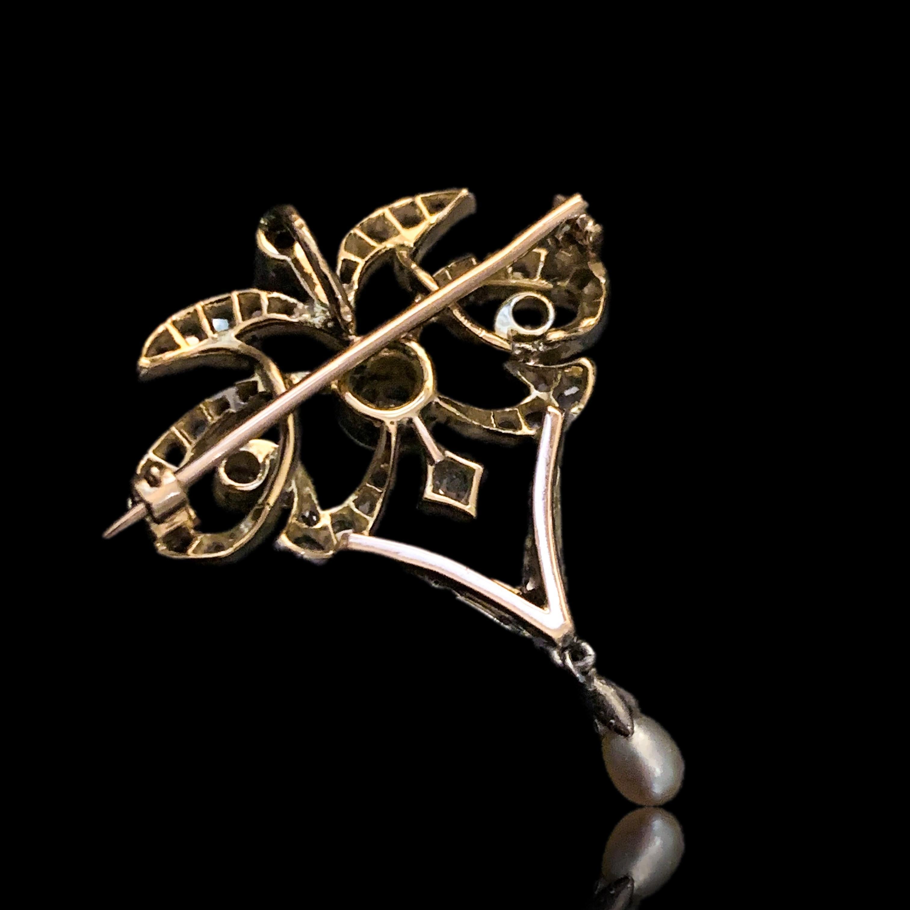 Antike viktorianische Diamant-Perlen-Halskette Lavalier-Anhänger/Brosche - ca. 1900 im Angebot 5