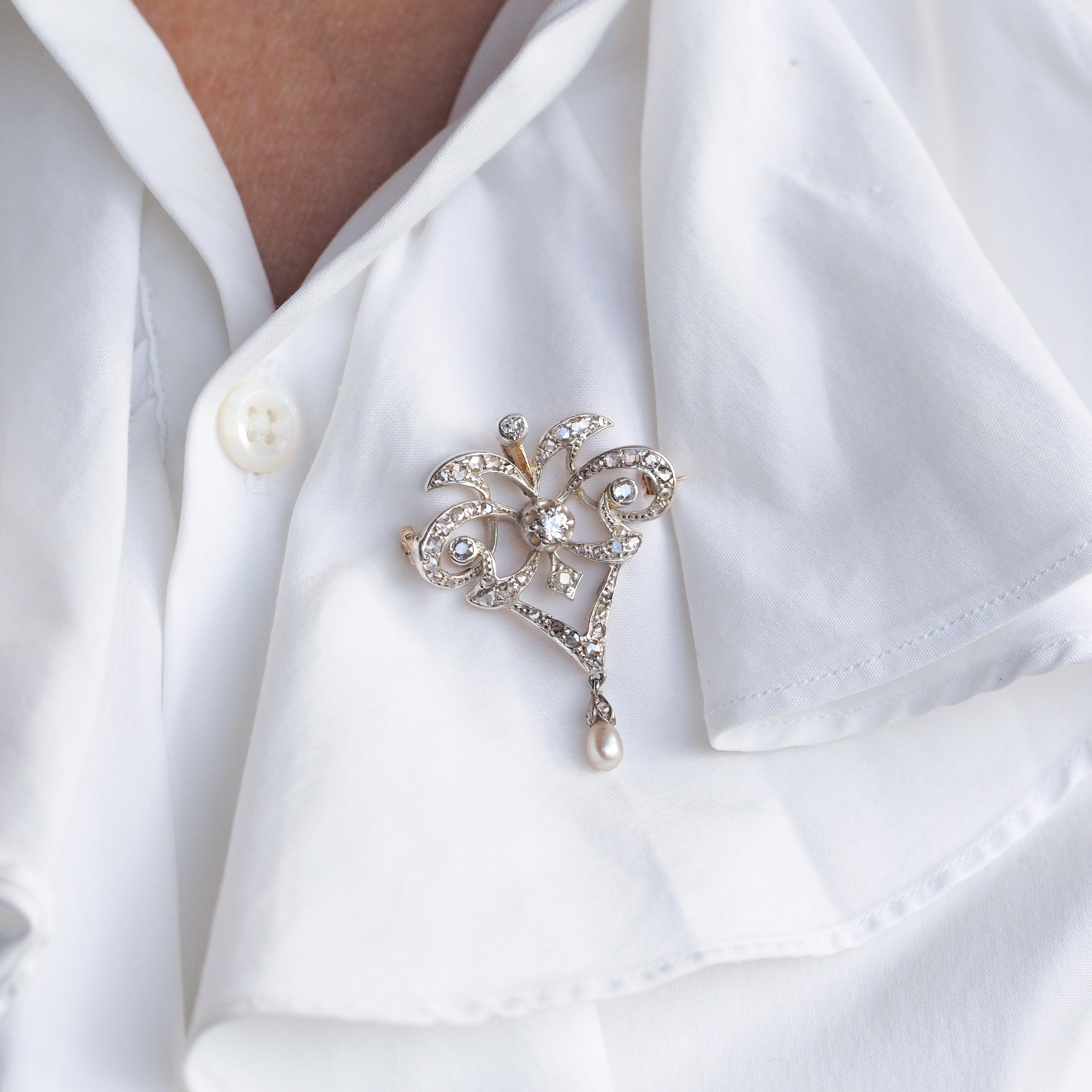 Antike viktorianische Diamant-Perlen-Halskette Lavalier-Anhänger/Brosche - ca. 1900 im Angebot 11