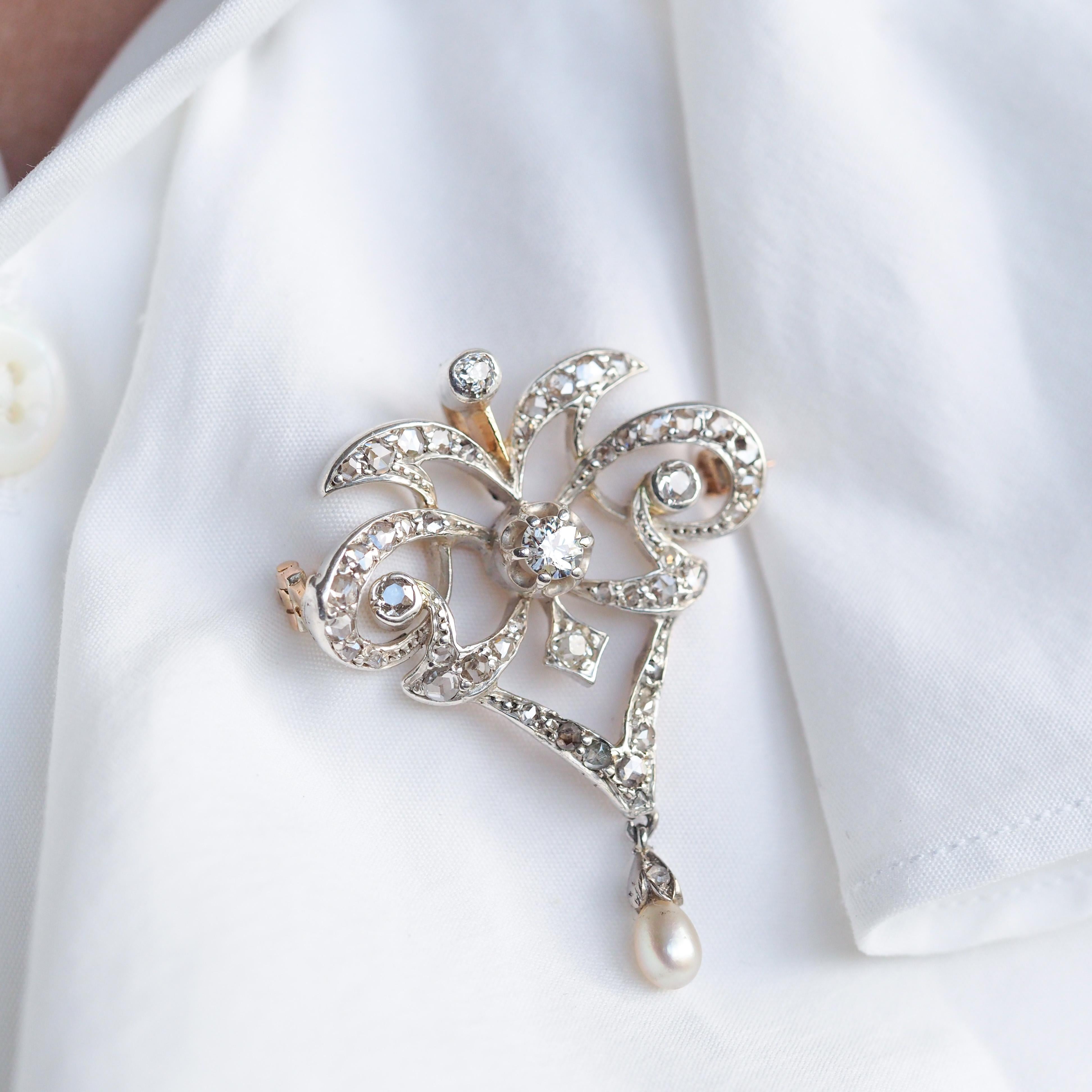 Antike viktorianische Diamant-Perlen-Halskette Lavalier-Anhänger/Brosche - ca. 1900 (Viktorianisch) im Angebot