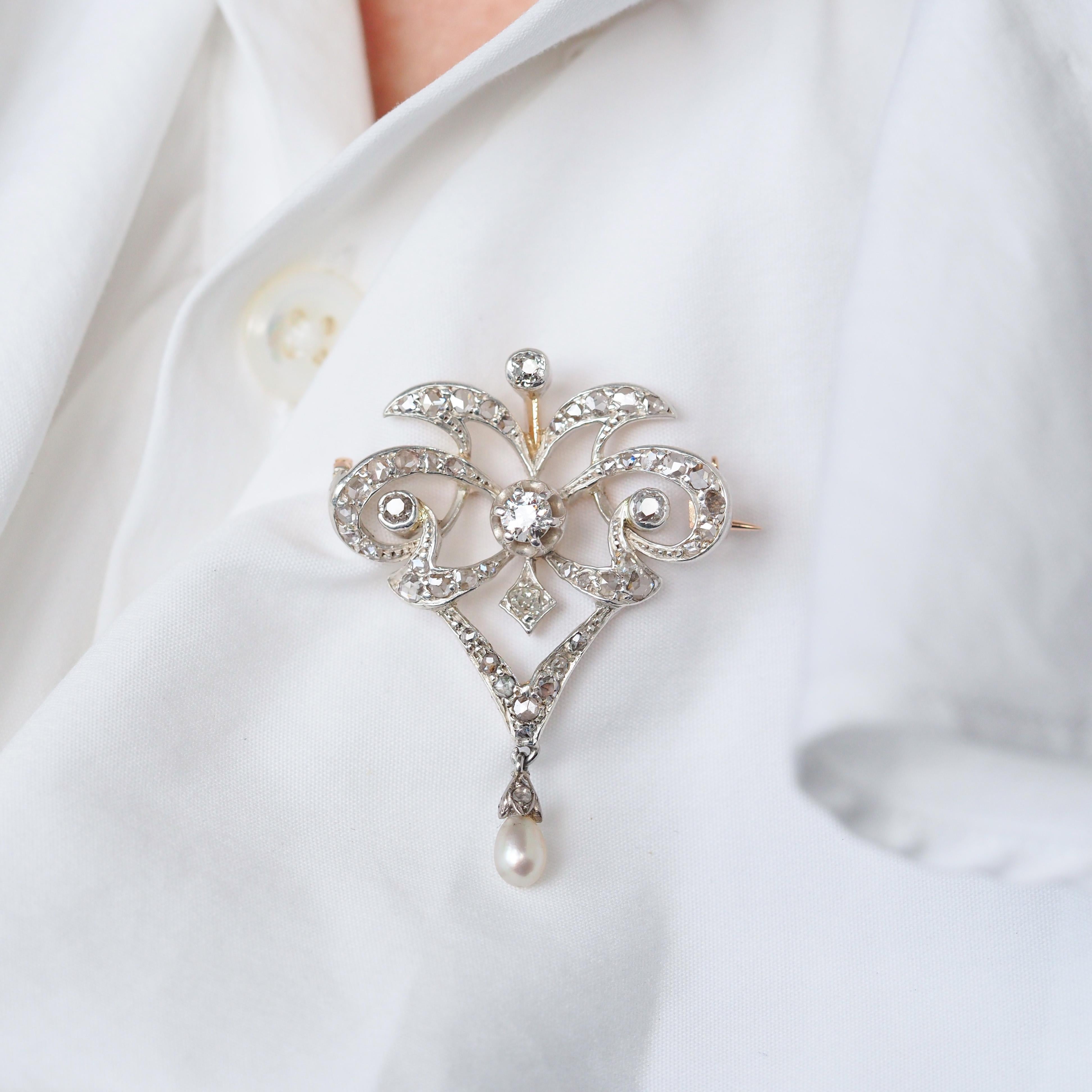 Antike viktorianische Diamant-Perlen-Halskette Lavalier-Anhänger/Brosche - ca. 1900 im Zustand „Gut“ im Angebot in London, GB