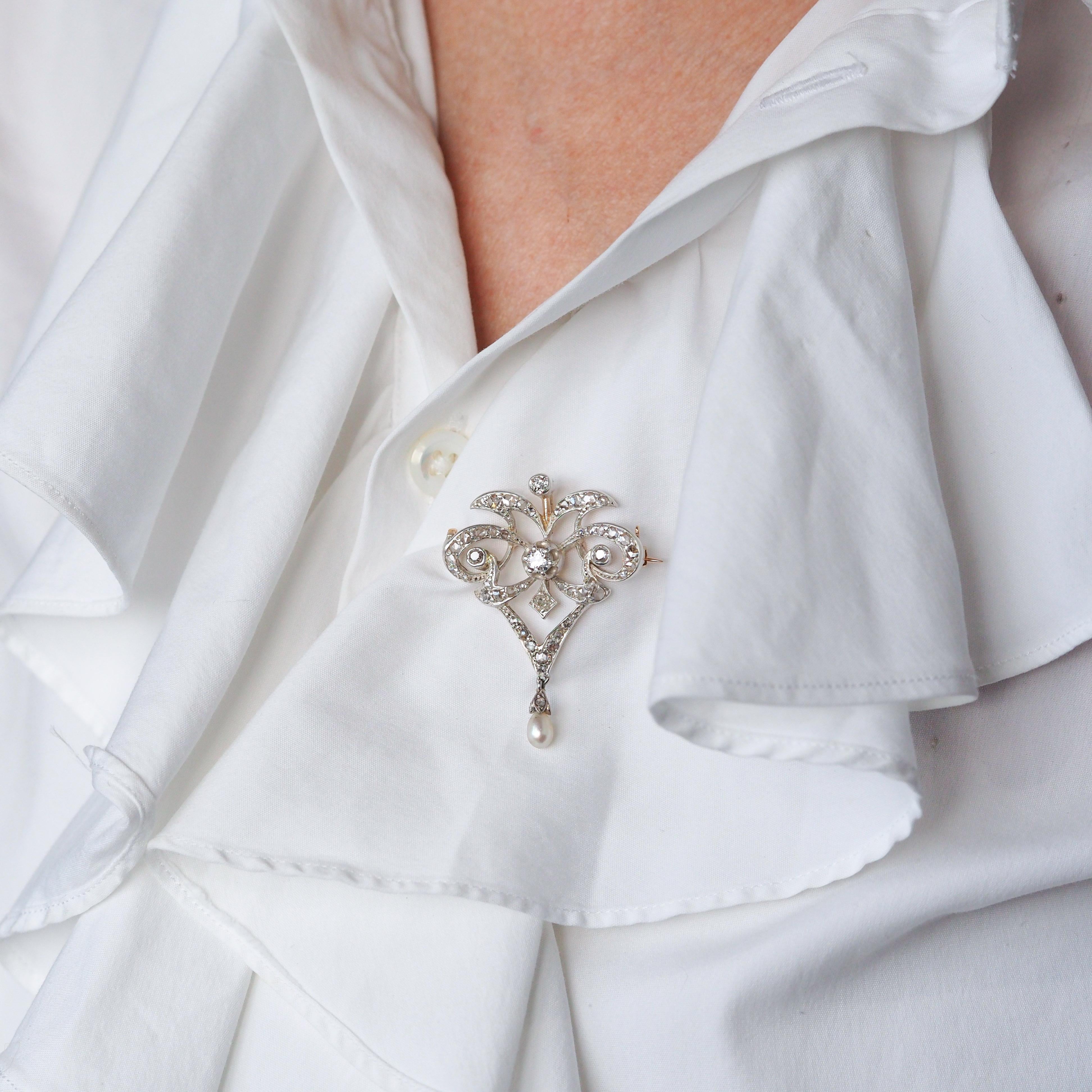 Antike viktorianische Diamant-Perlen-Halskette Lavalier-Anhänger/Brosche - ca. 1900 Damen im Angebot