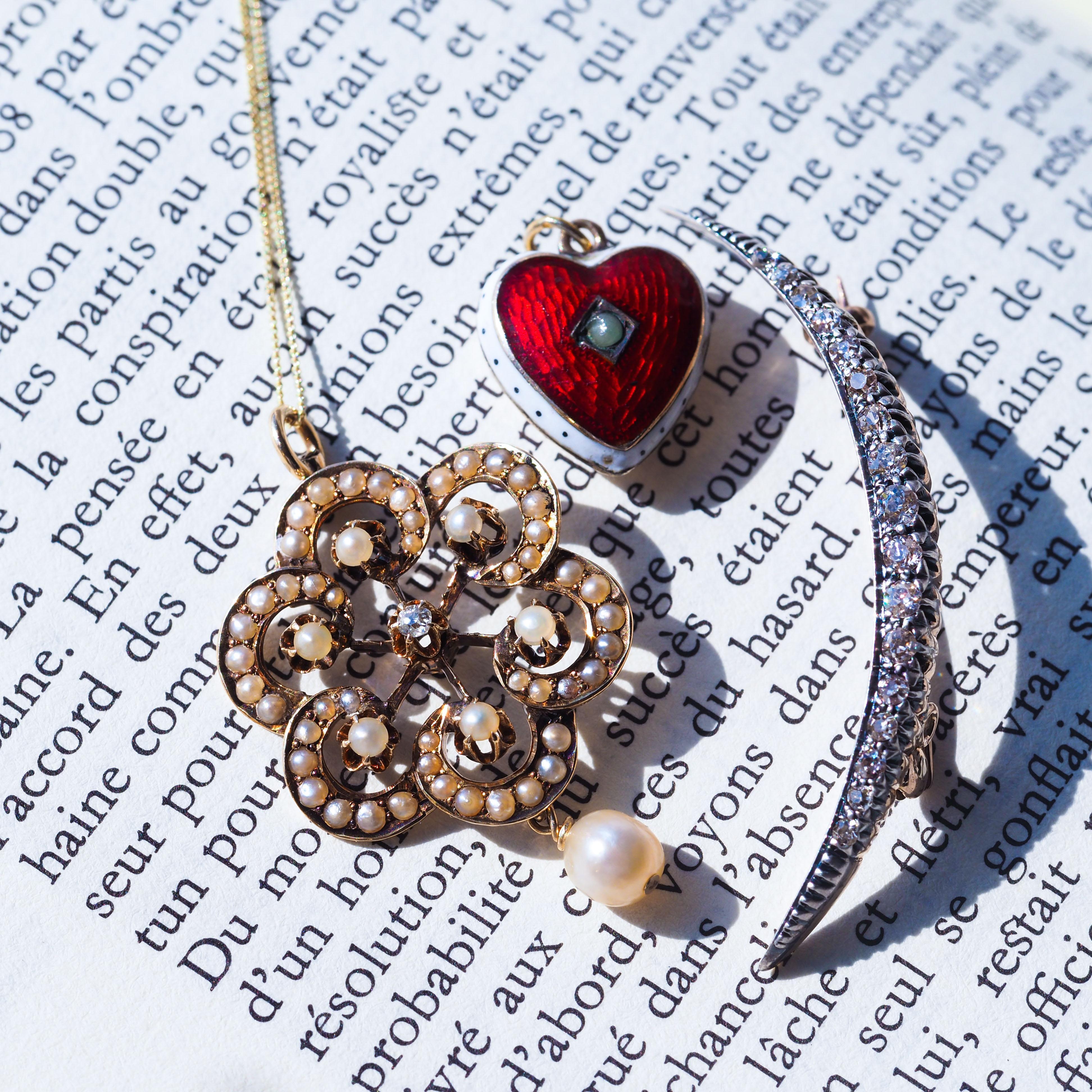 Antique Victorian Diamond & Pearl Pendant Necklace 14K Gold - c.1900 For Sale 12