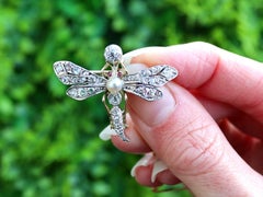 Victorian Diamond Pearl Ruby and Yellow Gold Dragonfly Brooch