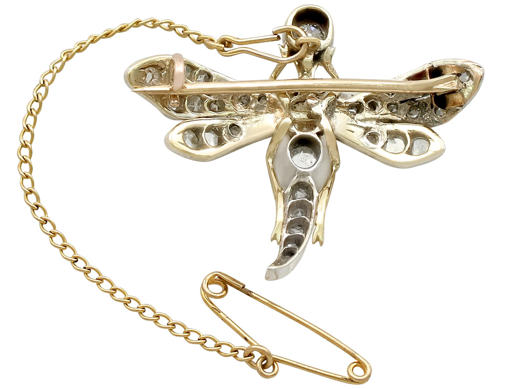 Women's Antique Victorian Diamond Pearl Ruby and Yellow Gold Dragonfly Brooch For Sale