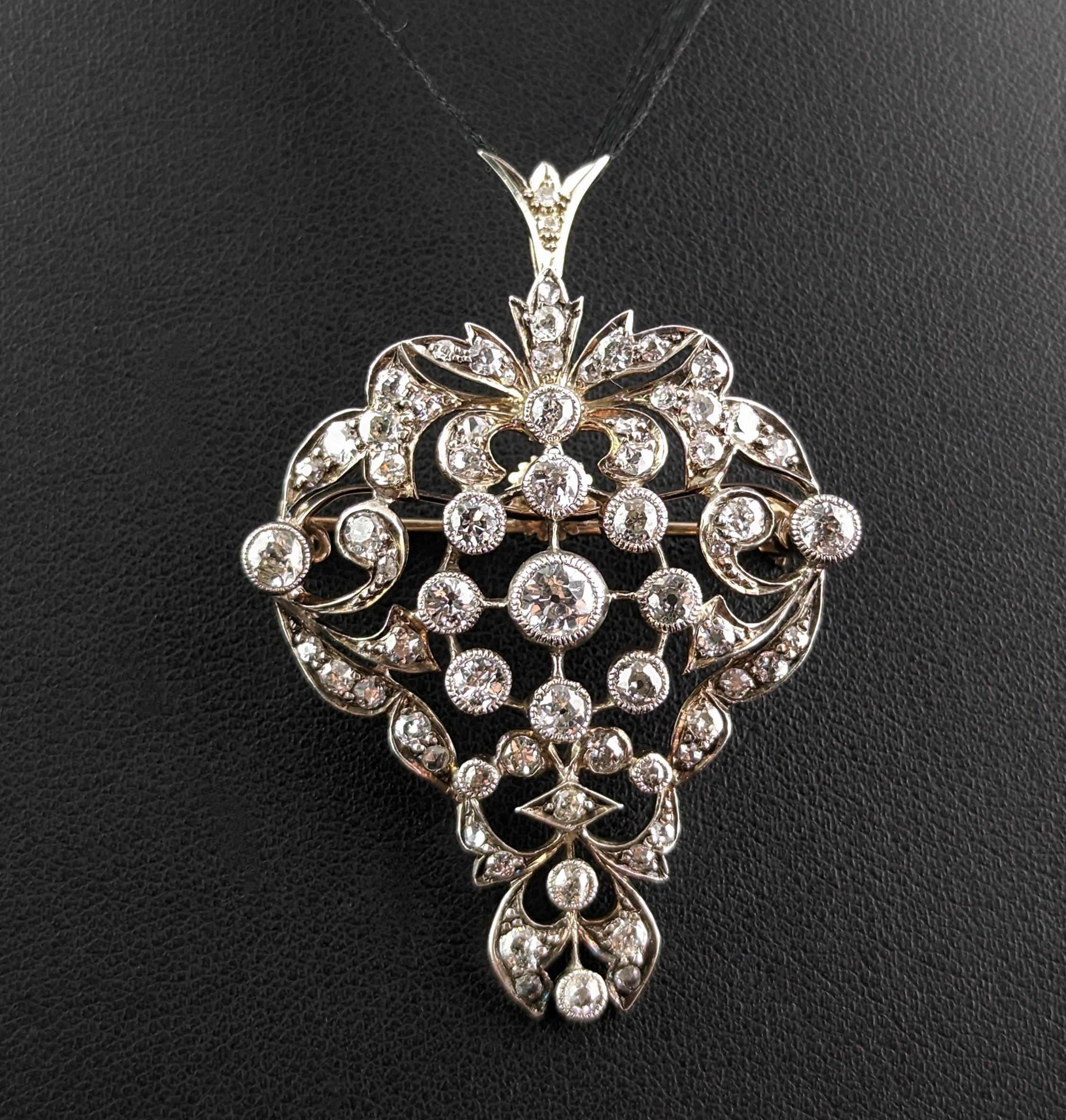 Antique Victorian Diamond Pendant Brooch, Bunch of Grapes, 9k Gold and Silver For Sale 3