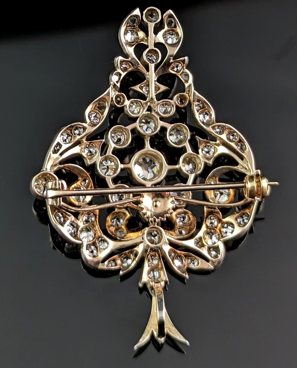 Antique Victorian Diamond Pendant Brooch, Bunch of Grapes, 9k Gold and Silver For Sale 6