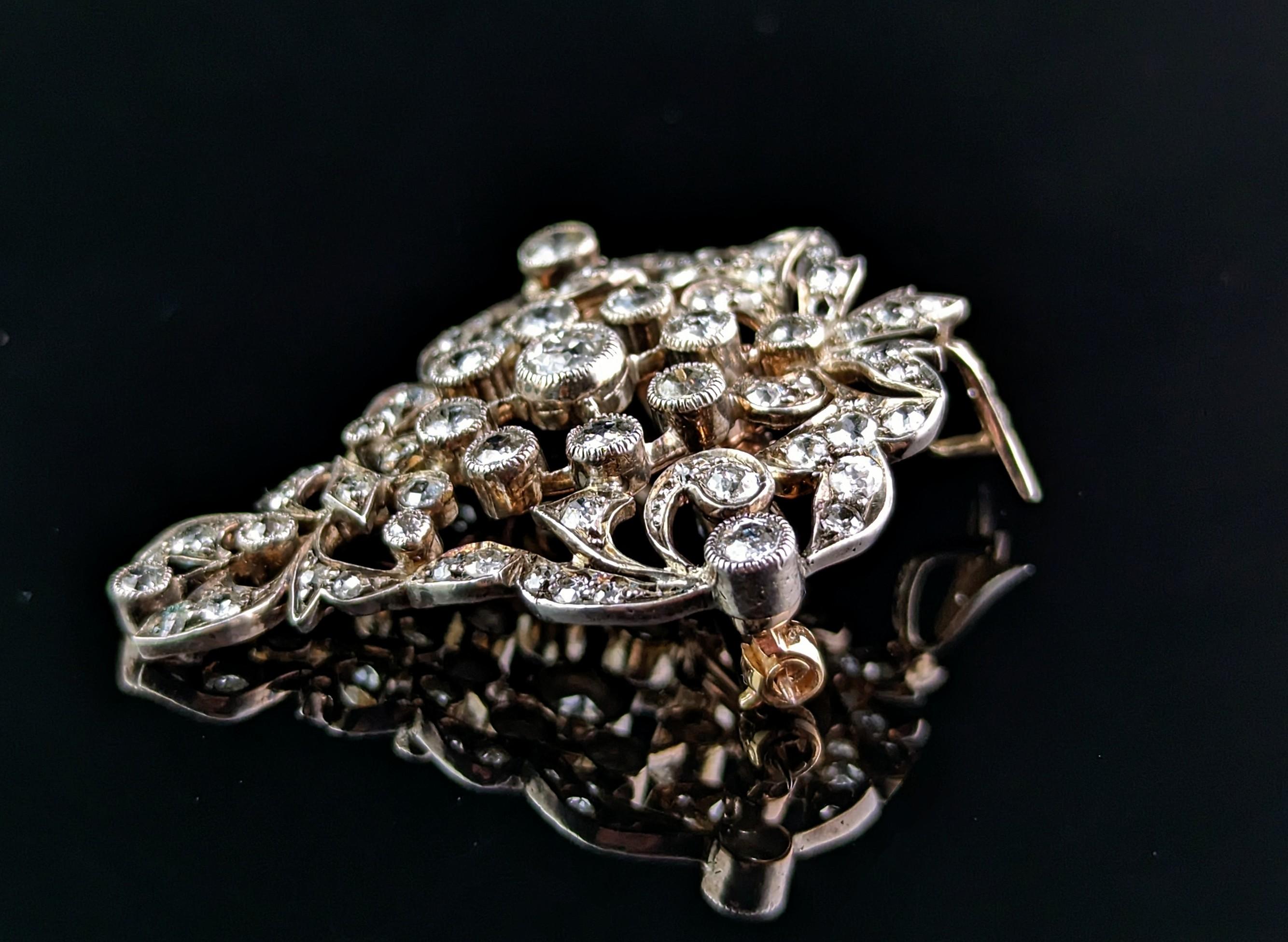Antique Victorian Diamond Pendant Brooch, Bunch of Grapes, 9k Gold and Silver For Sale 7