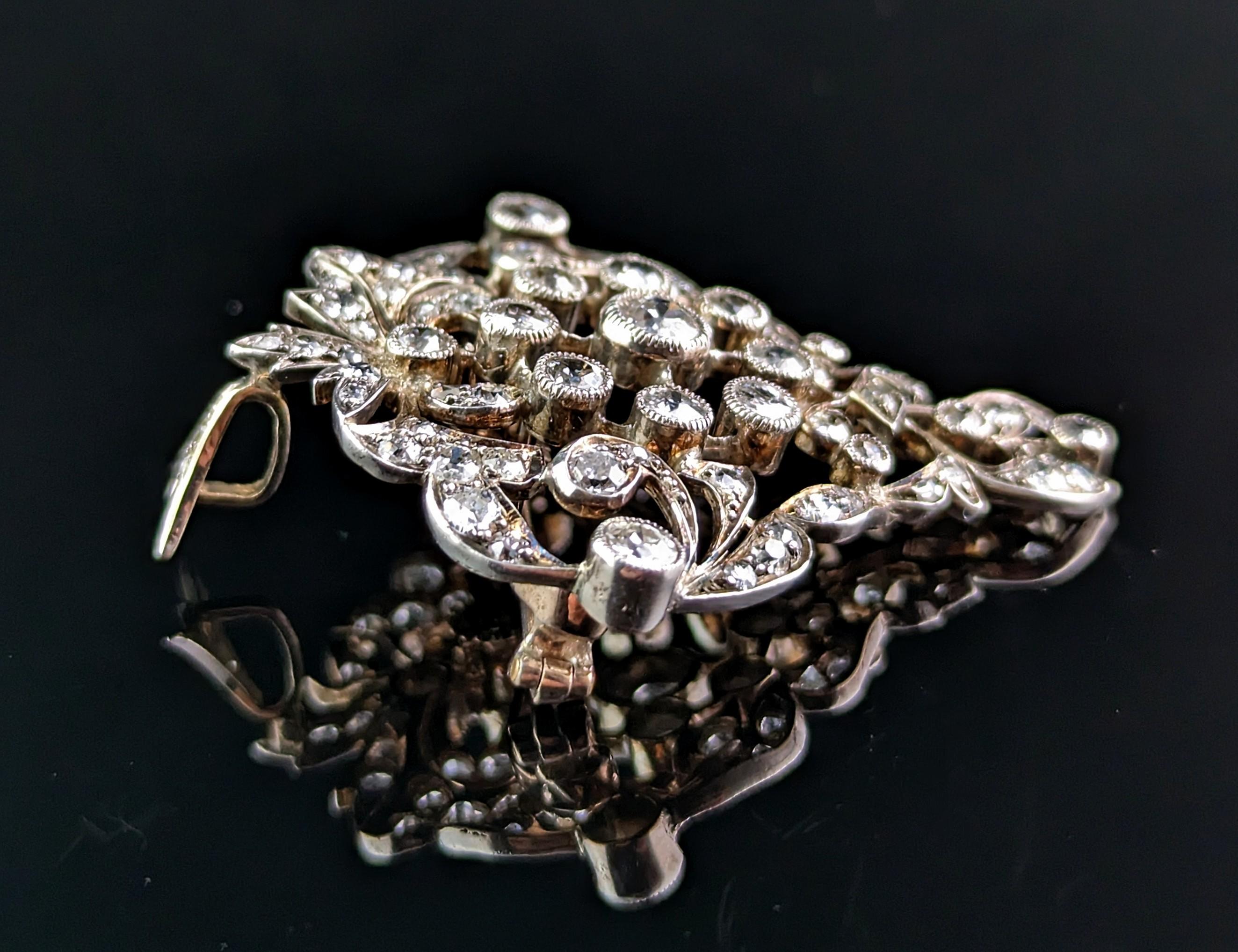 Antique Victorian Diamond Pendant Brooch, Bunch of Grapes, 9k Gold and Silver For Sale 8