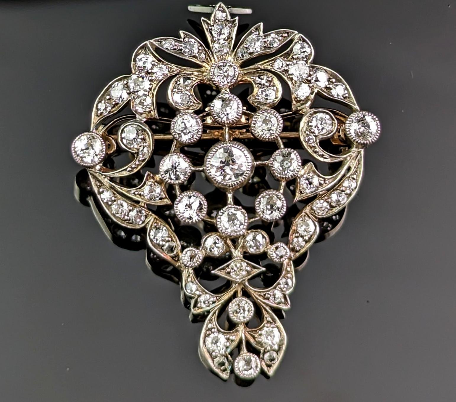 Antique Victorian Diamond Pendant Brooch, Bunch of Grapes, 9k Gold and Silver For Sale 10