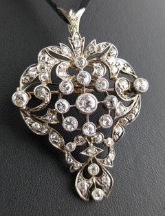 Antique Victorian Diamond Pendant Brooch, Bunch of Grapes, 9k Gold and Silver