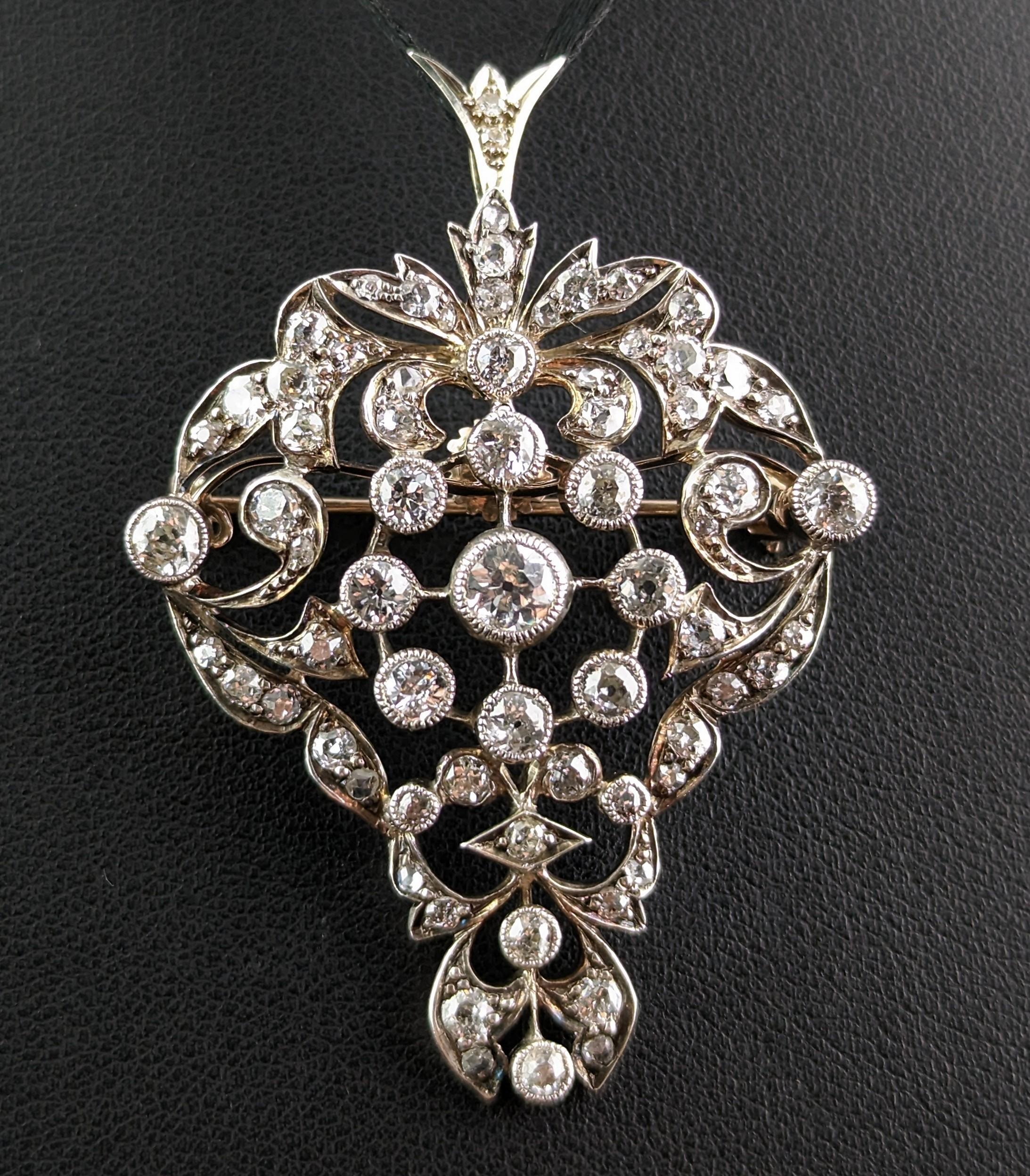 Antique Victorian Diamond Pendant Brooch, Bunch of Grapes, 9k Gold and Silver For Sale 2
