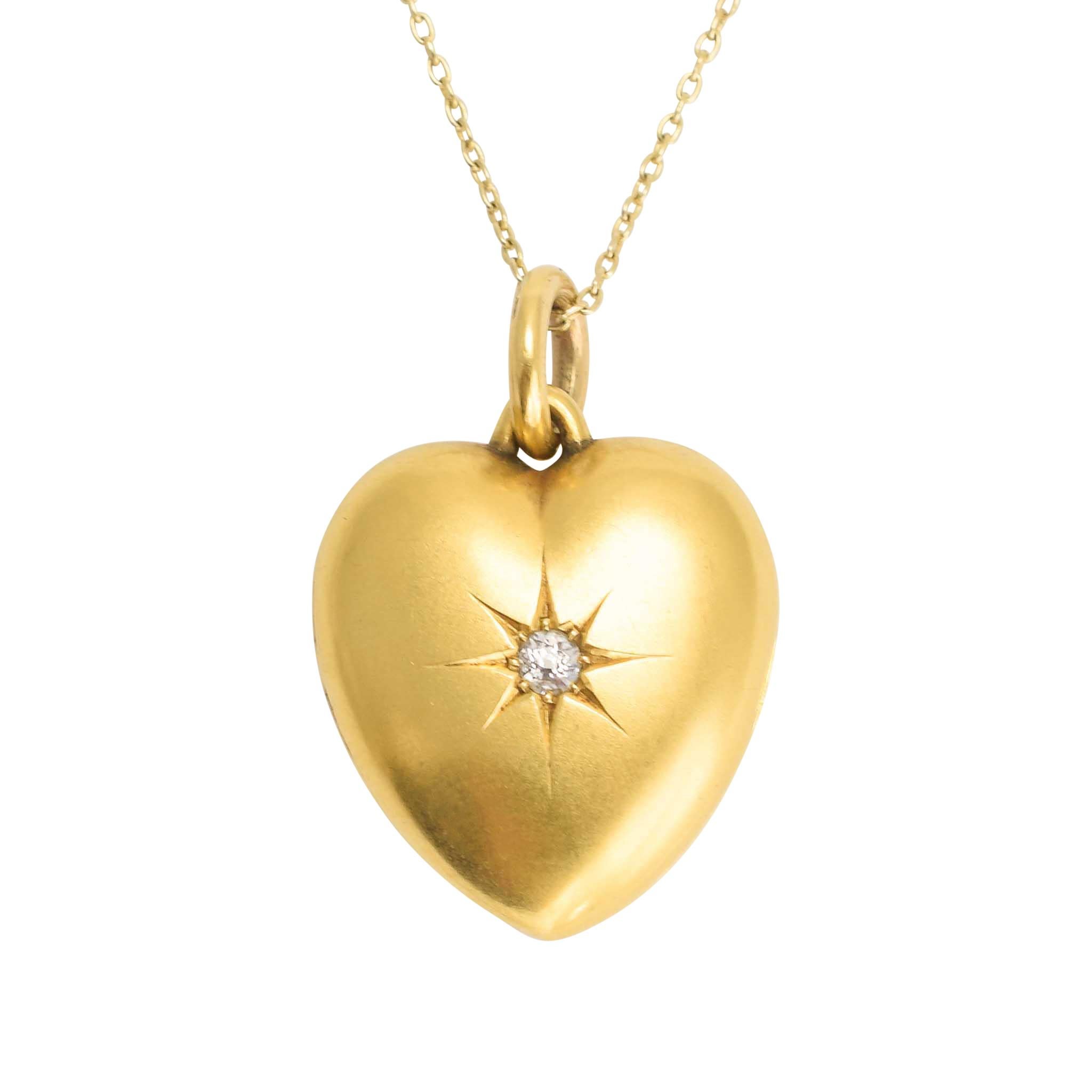 Antique Victorian Diamond Puffed Heart Locket Pendant
