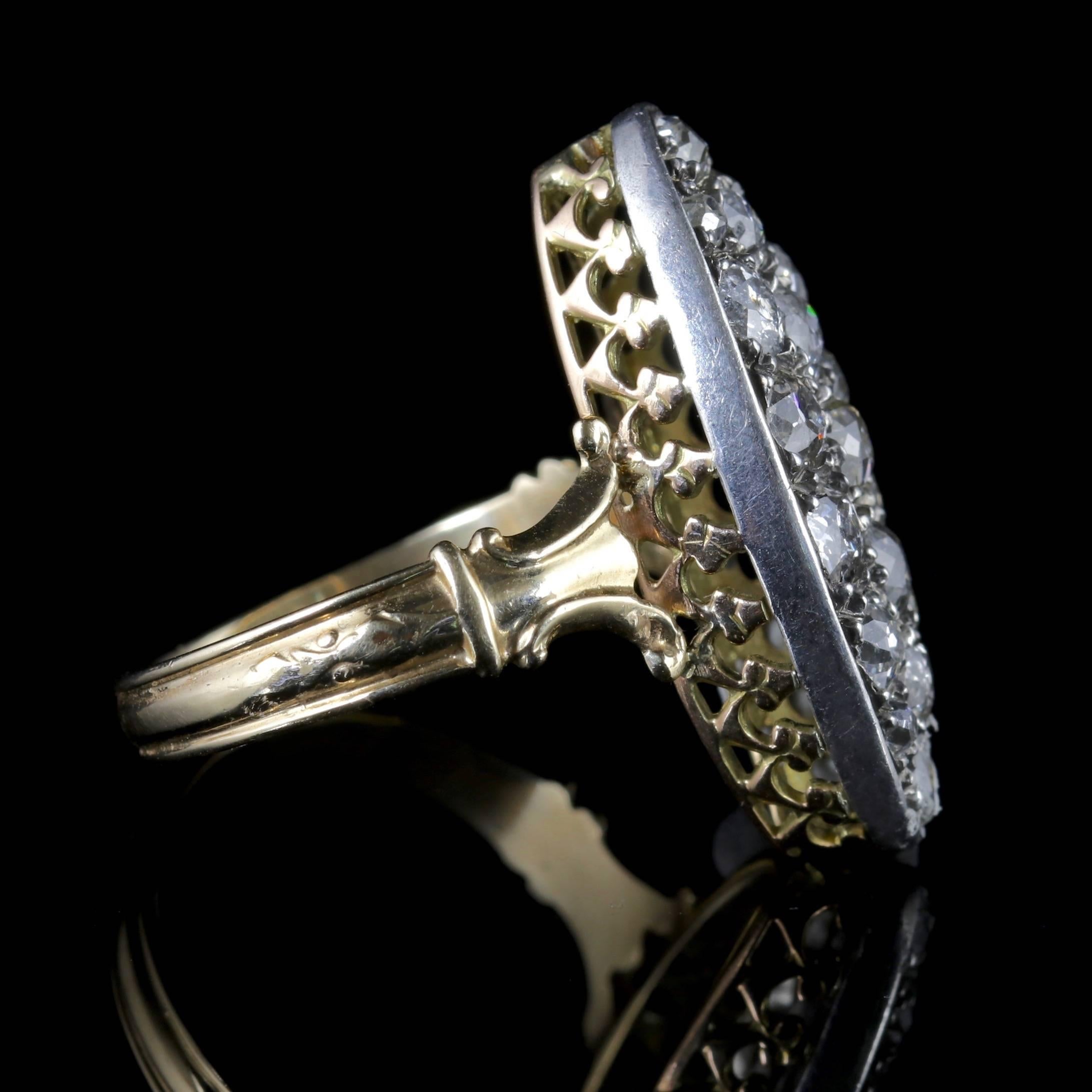 Antique Victorian Diamond Ring 18ct Gold Marquise 3ct Diamonds Circa 1880 In Excellent Condition In Lancaster, Lancashire