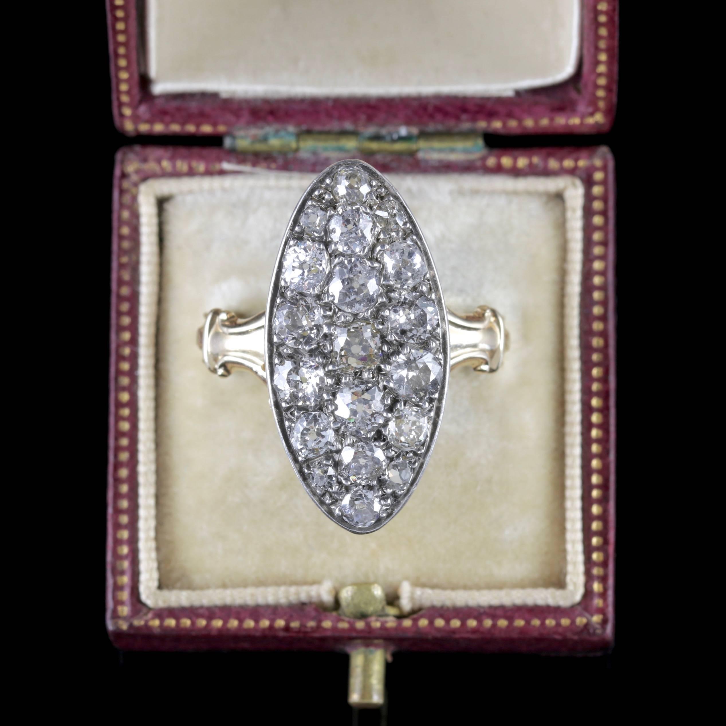 Antique Victorian Diamond Ring 18ct Gold Marquise 3ct Diamonds Circa 1880 1