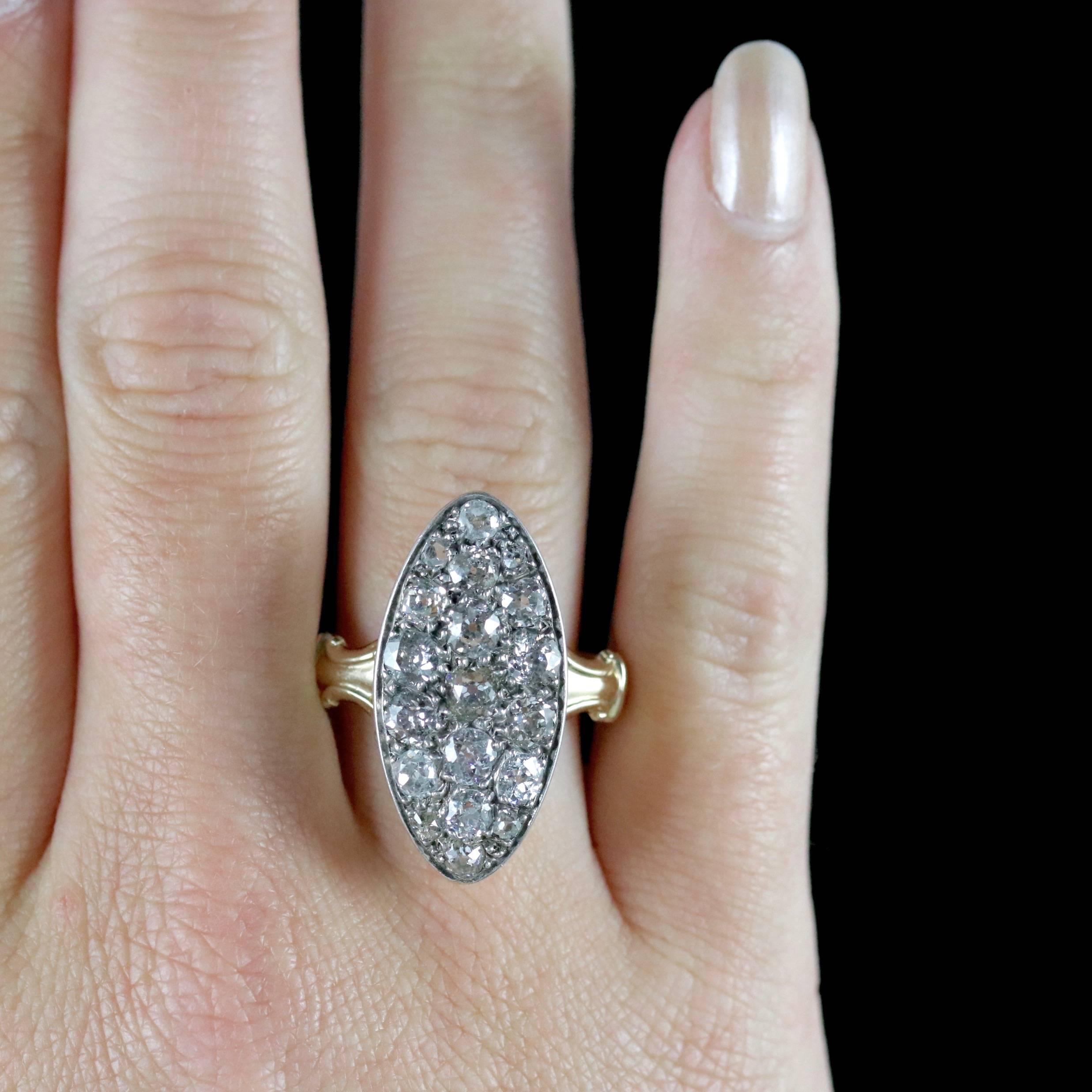 Antique Victorian Diamond Ring 18ct Gold Marquise 3ct Diamonds Circa 1880 2