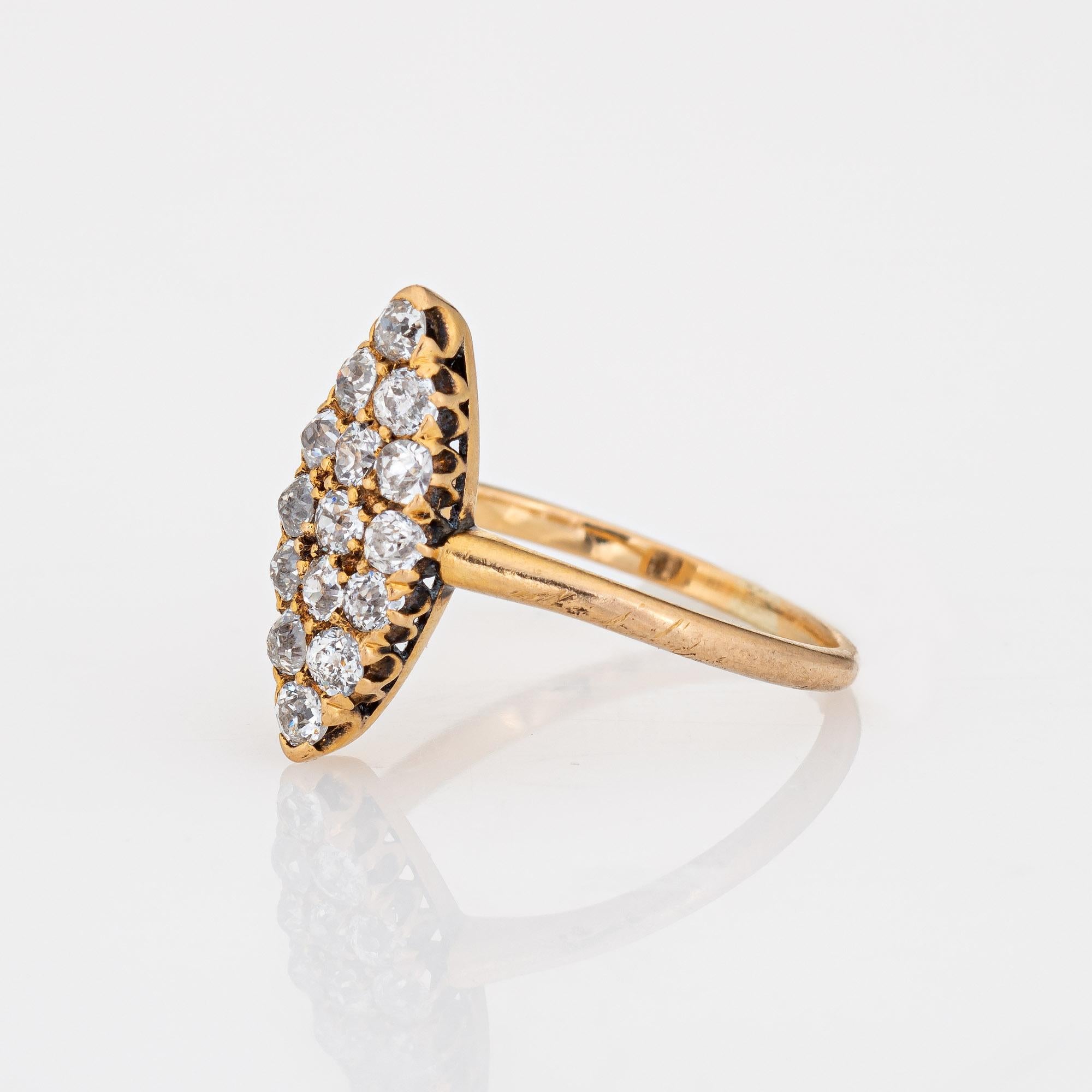 Taille vieille mine Bague victorienne ancienne petite navette en or jaune 18 carats, taille 4 en vente