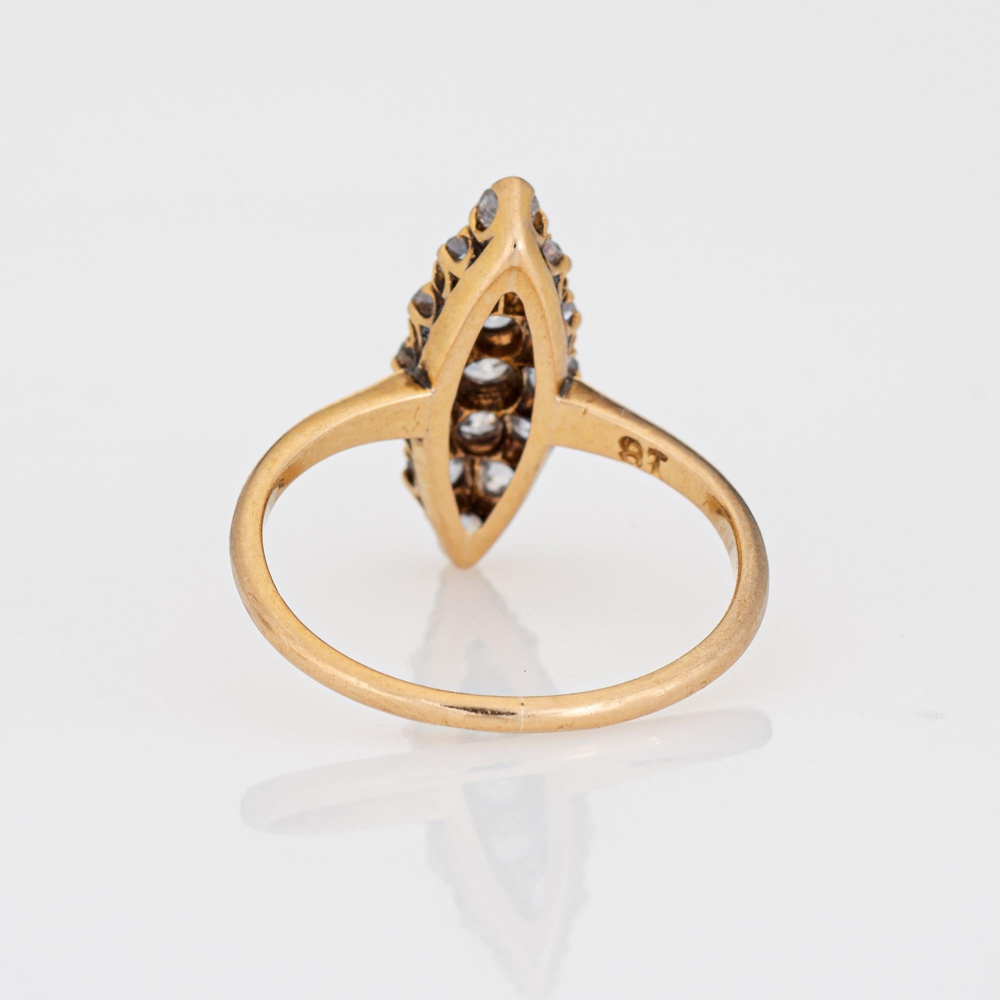 Bague victorienne ancienne petite navette en or jaune 18 carats, taille 4 Bon état - En vente à Torrance, CA