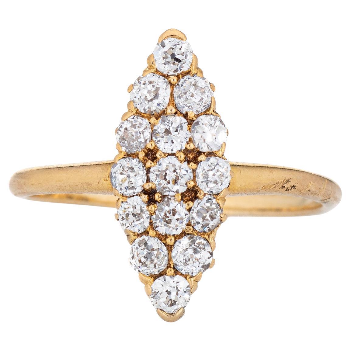 Bague victorienne ancienne petite navette en or jaune 18 carats, taille 4
