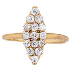 Bague victorienne ancienne petite navette en or jaune 18 carats, taille 4