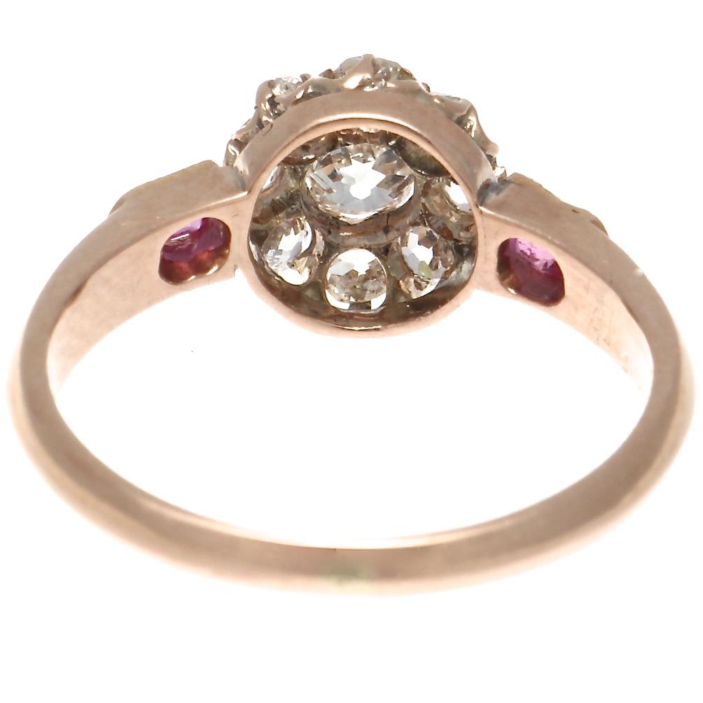 Women's Antique Victorian Diamond Ruby 14 Karat Rose Gold Cluster Ring