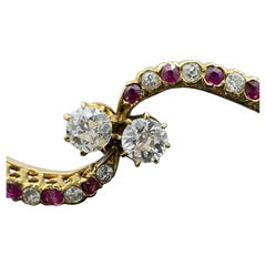 Antique Victorian Diamond & Ruby Bypass Bangle Bracelet 14k Rose Gold