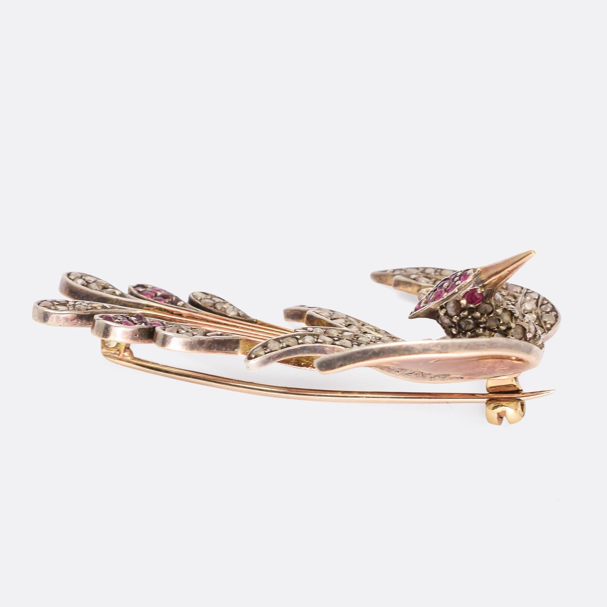 Women's or Men's Antique Victorian Diamond Ruby Phoenix Brooch