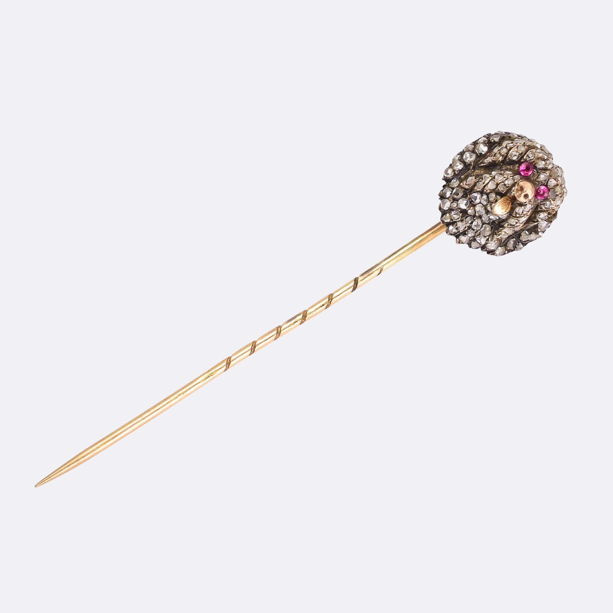Antique Victorian Diamond Ruby Tibetan Mastiff Stick Pin 2