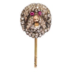Antique Victorian Diamond Ruby Tibetan Mastiff Stick Pin