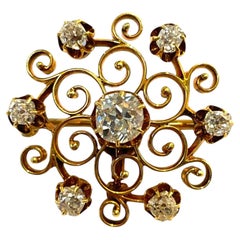 Pendentif/épingle victorien ancien à décor de volutes de diamants