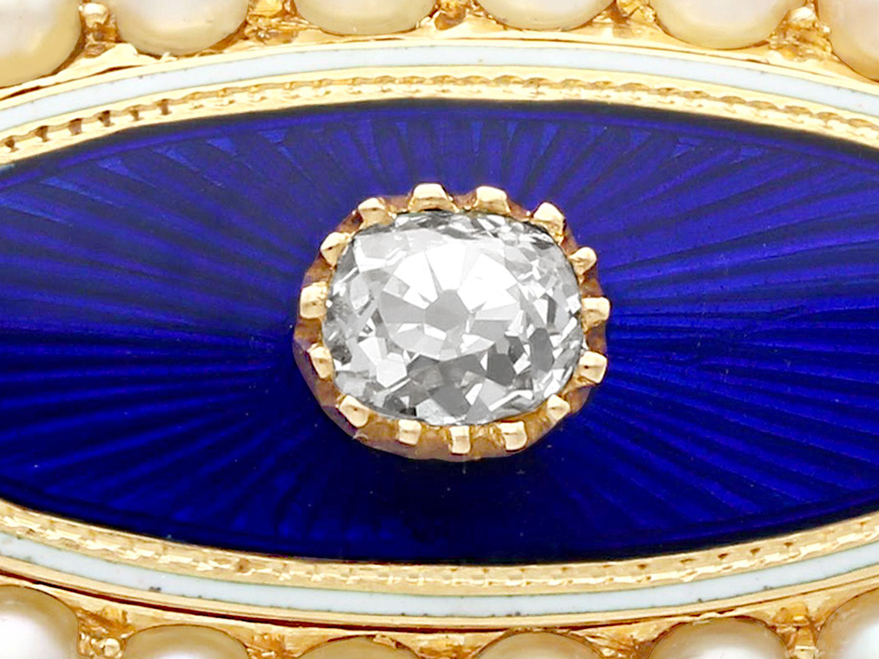 Victorien Broche victorienne en or jaune avec diamant, perle de rocaille et émail en vente
