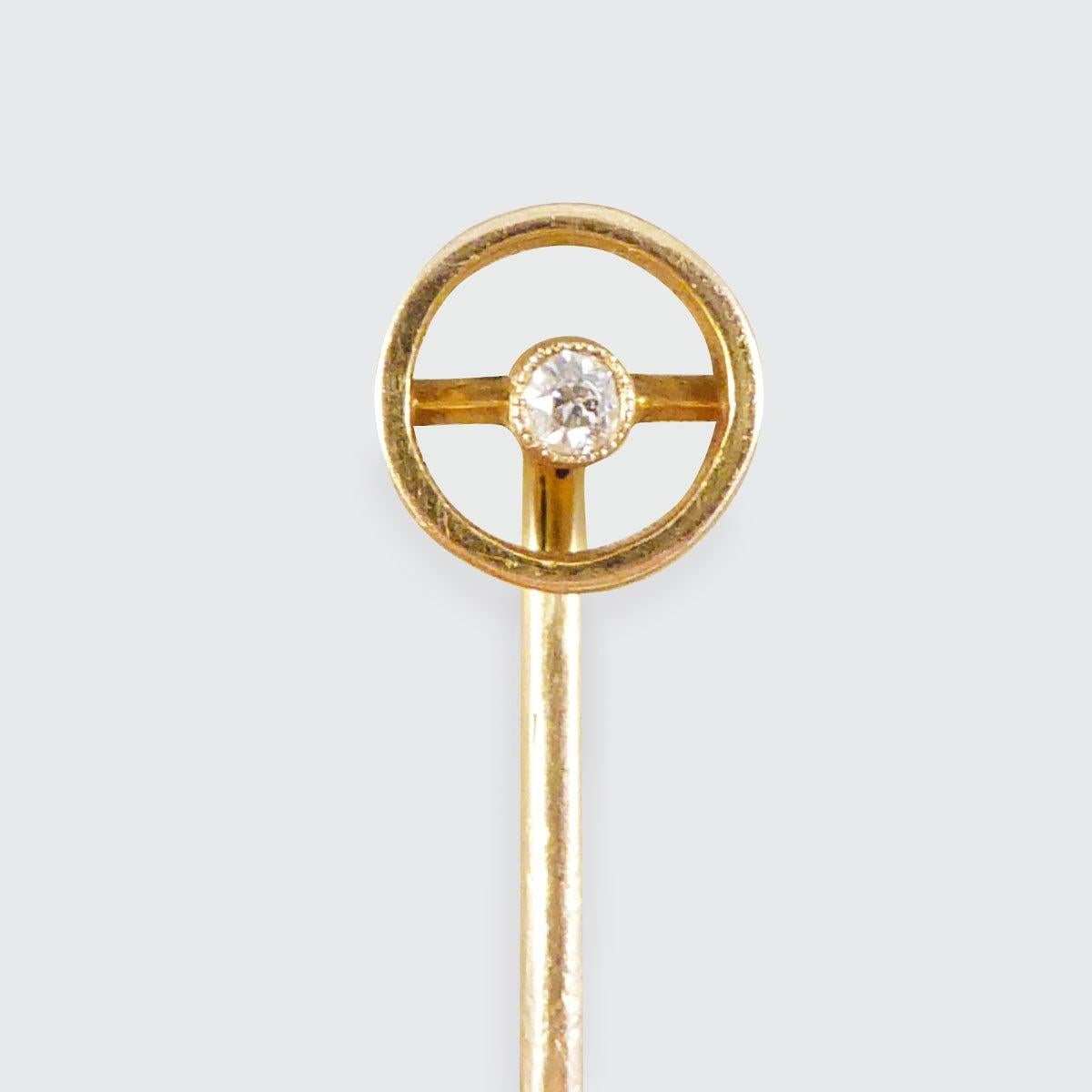 Antique Victorian Diamond Set Circle Pin in 9ct Yellow Gold For Sale 2
