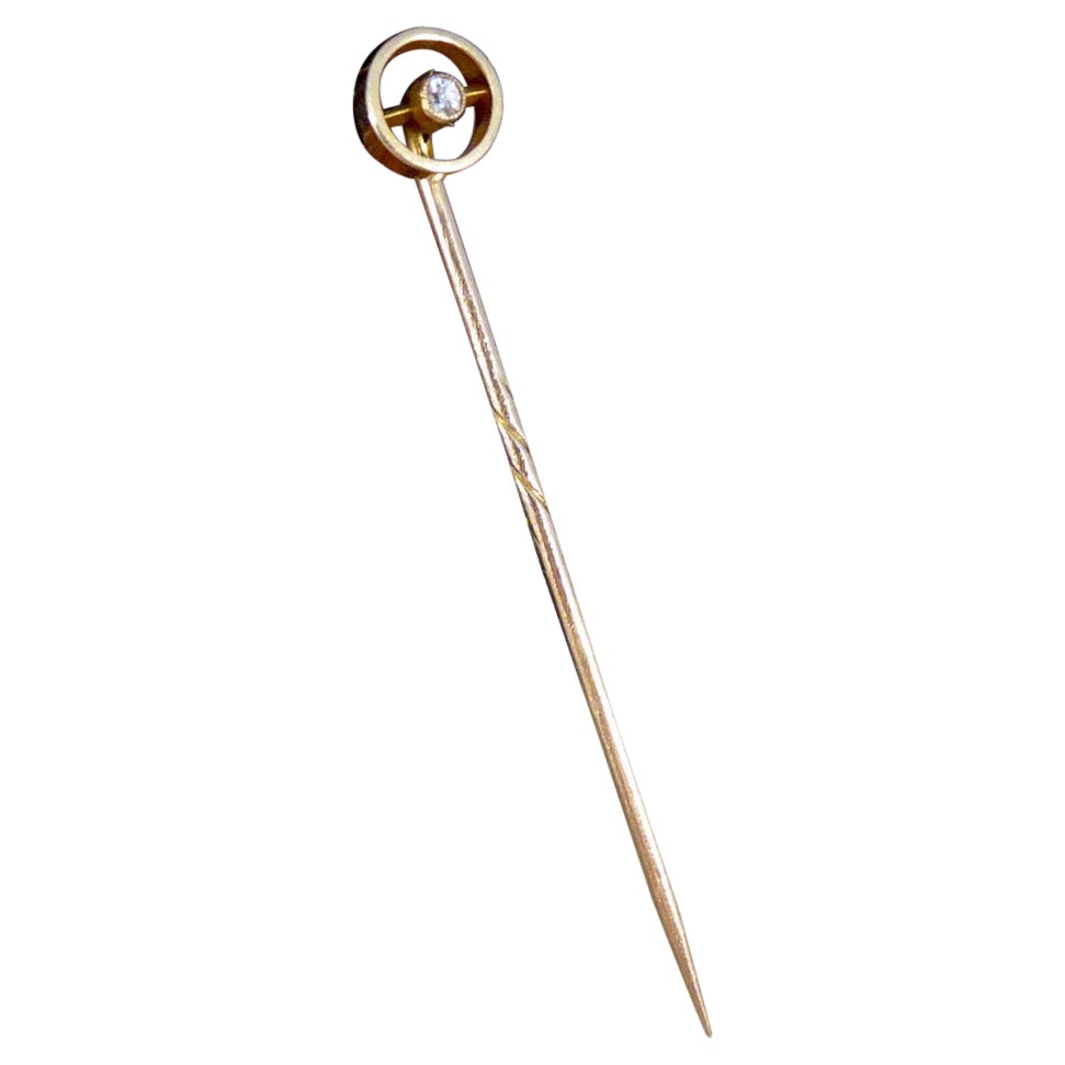 Antique Victorian Diamond Set Circle Pin in 9ct Yellow Gold For Sale