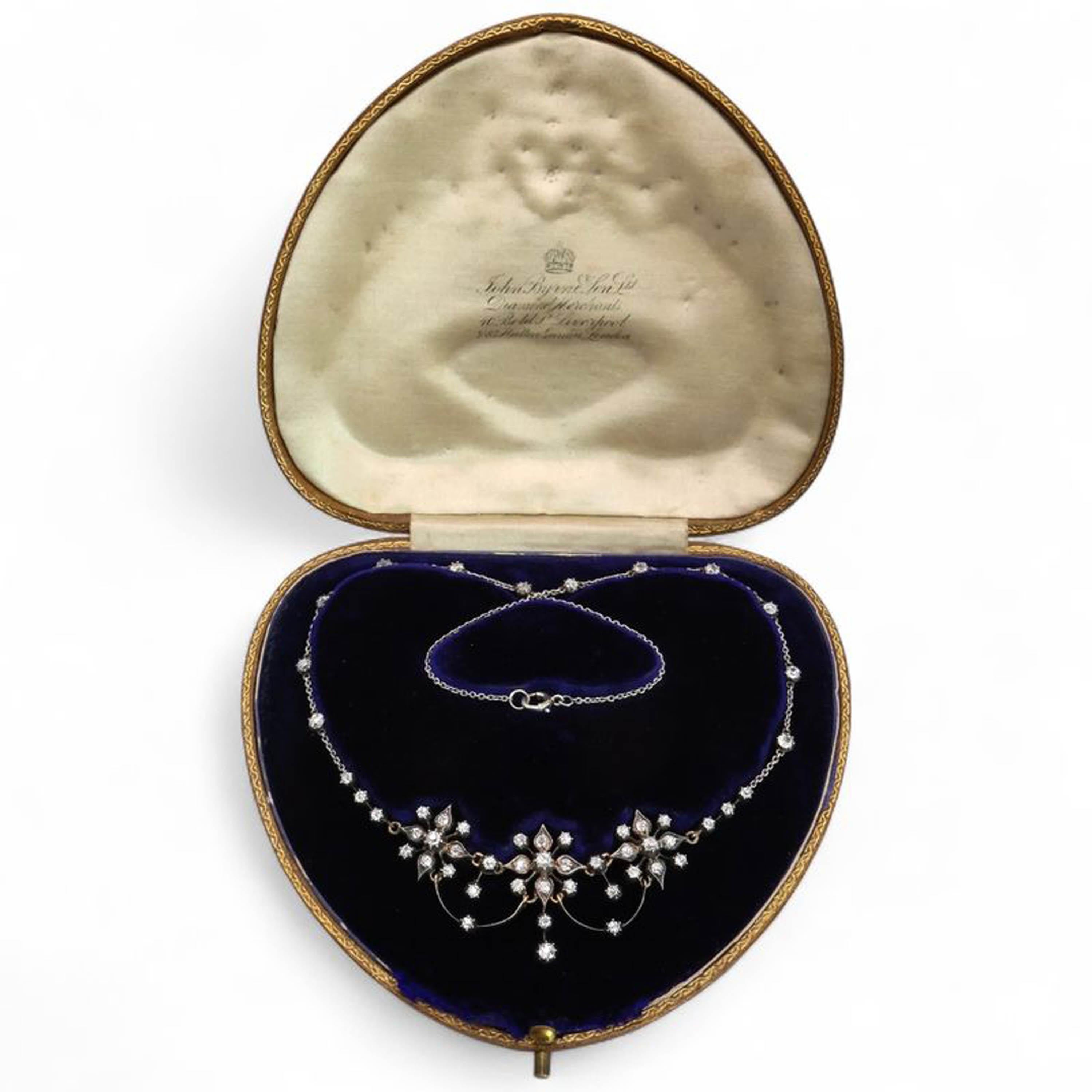 Antique Victorian Diamond, Silver and Gold Flower Necklace, Circa 1890 For Sale 1