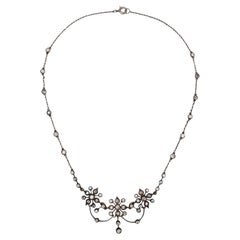 Antique Victorian Diamond, Silver and Gold Flower Necklace, Circa 1890