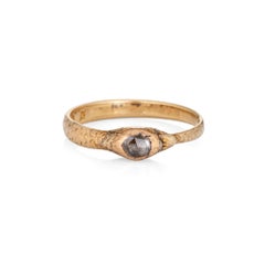 Antique Victorian Diamond Snake Ring Ouroboros 18k Yellow Gold Band Rose Cut 9.5