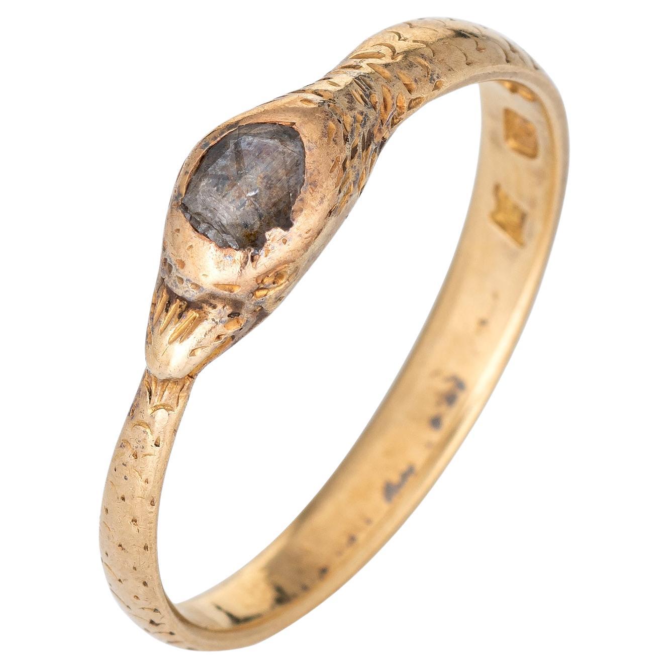 Antique Victorian Diamond Snake Ring Ouroboros 18k Yellow Gold Band Rose Cut 9.5