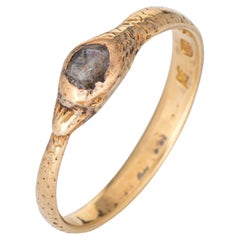 Antique Victorian Diamond Snake Ring Ouroboros 18k Yellow Gold Band Rose Cut 9.5