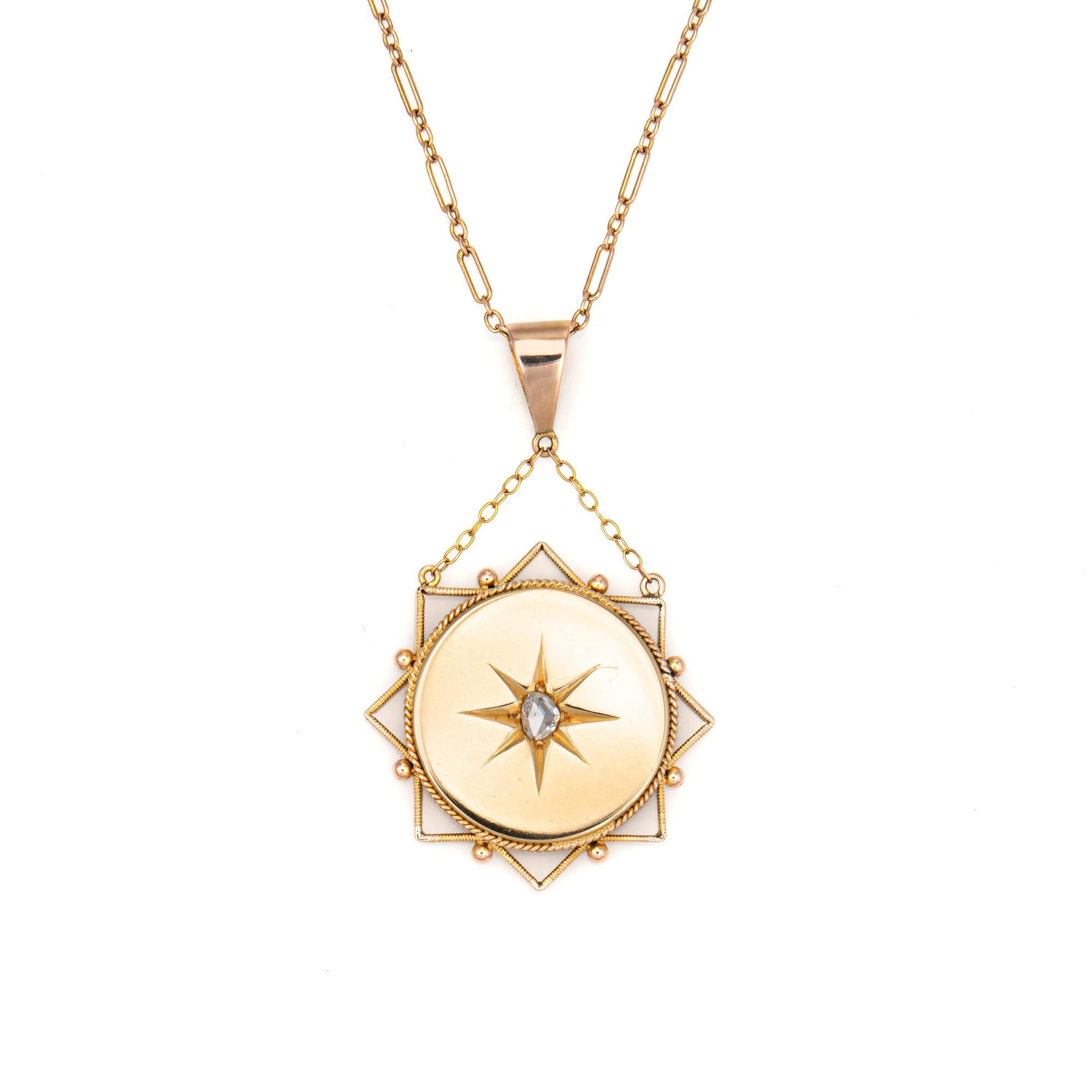 Antique Victorian Diamond Star Pendant Necklace 18k Gold Celestial Jewelry In Good Condition In Torrance, CA