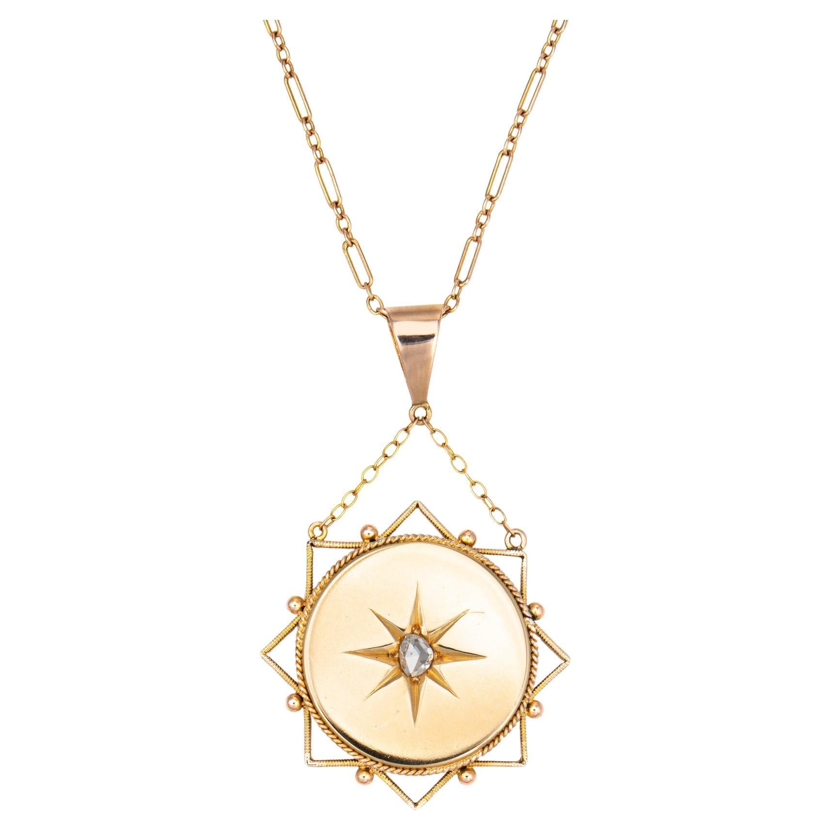 Antique Victorian Diamond Star Pendant Necklace 18k Gold Celestial Jewelry