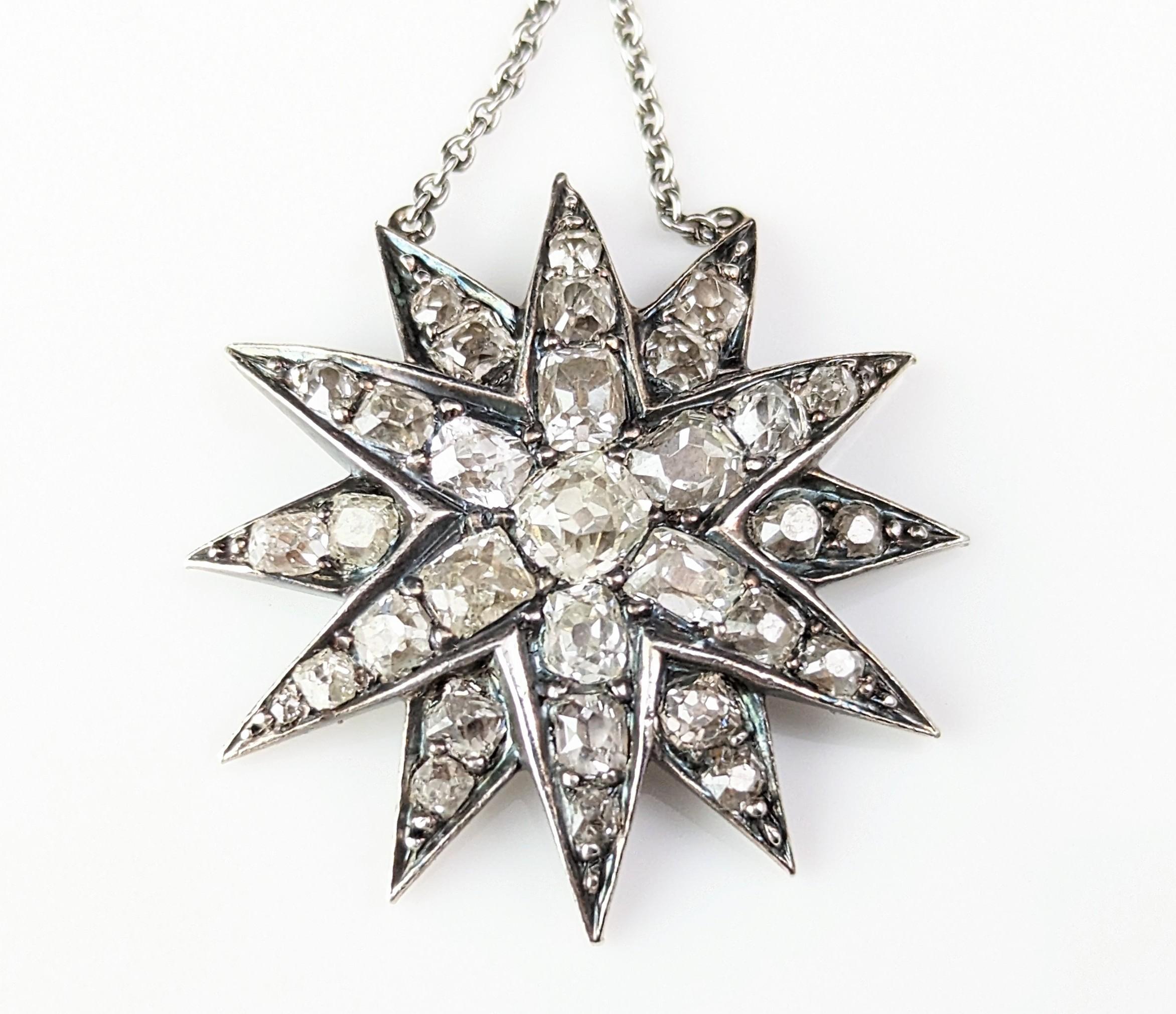 Antique Victorian Diamond star pendant, sterling silver necklace  For Sale 10
