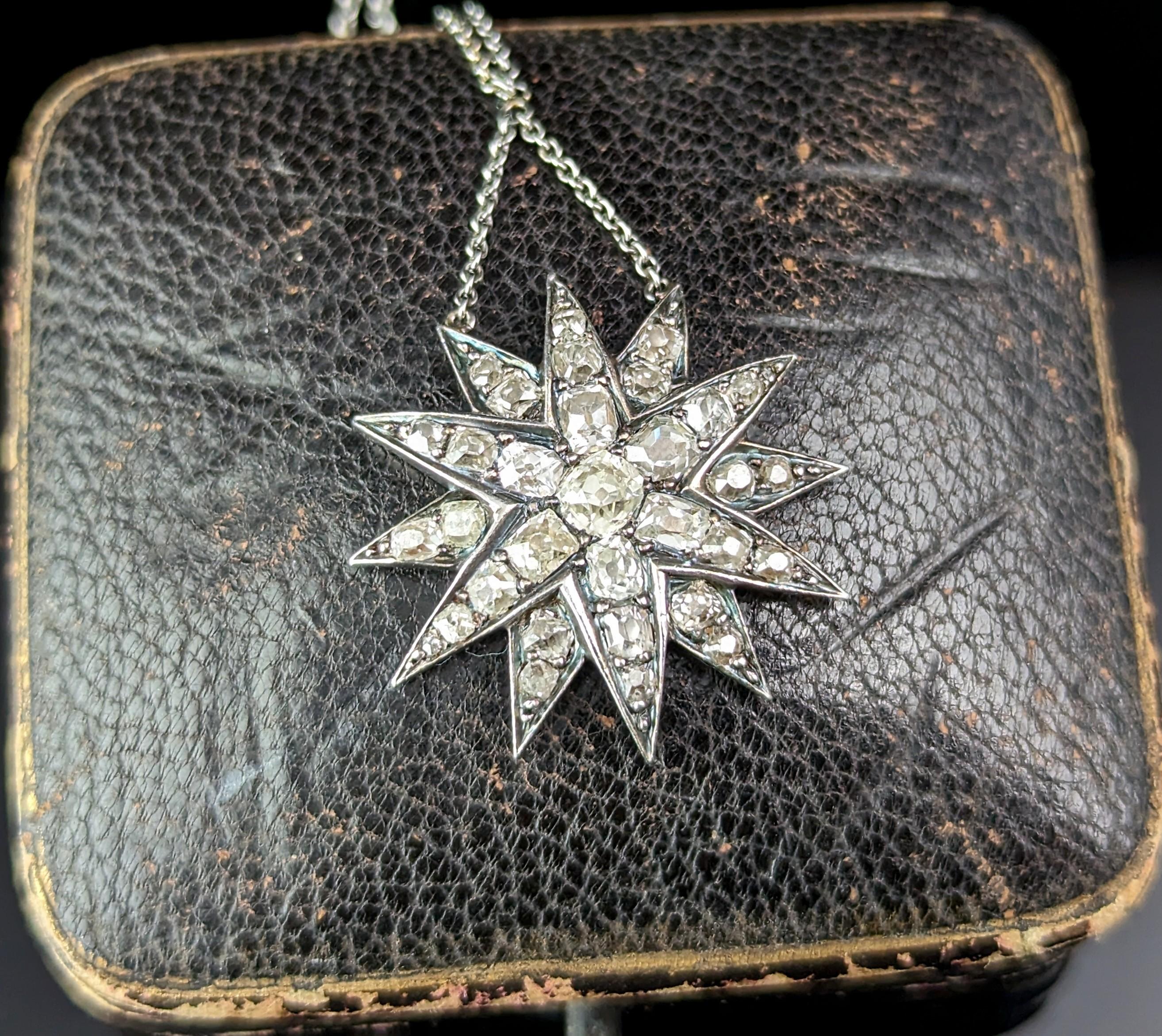 Antique Victorian Diamond star pendant, sterling silver necklace  For Sale 12