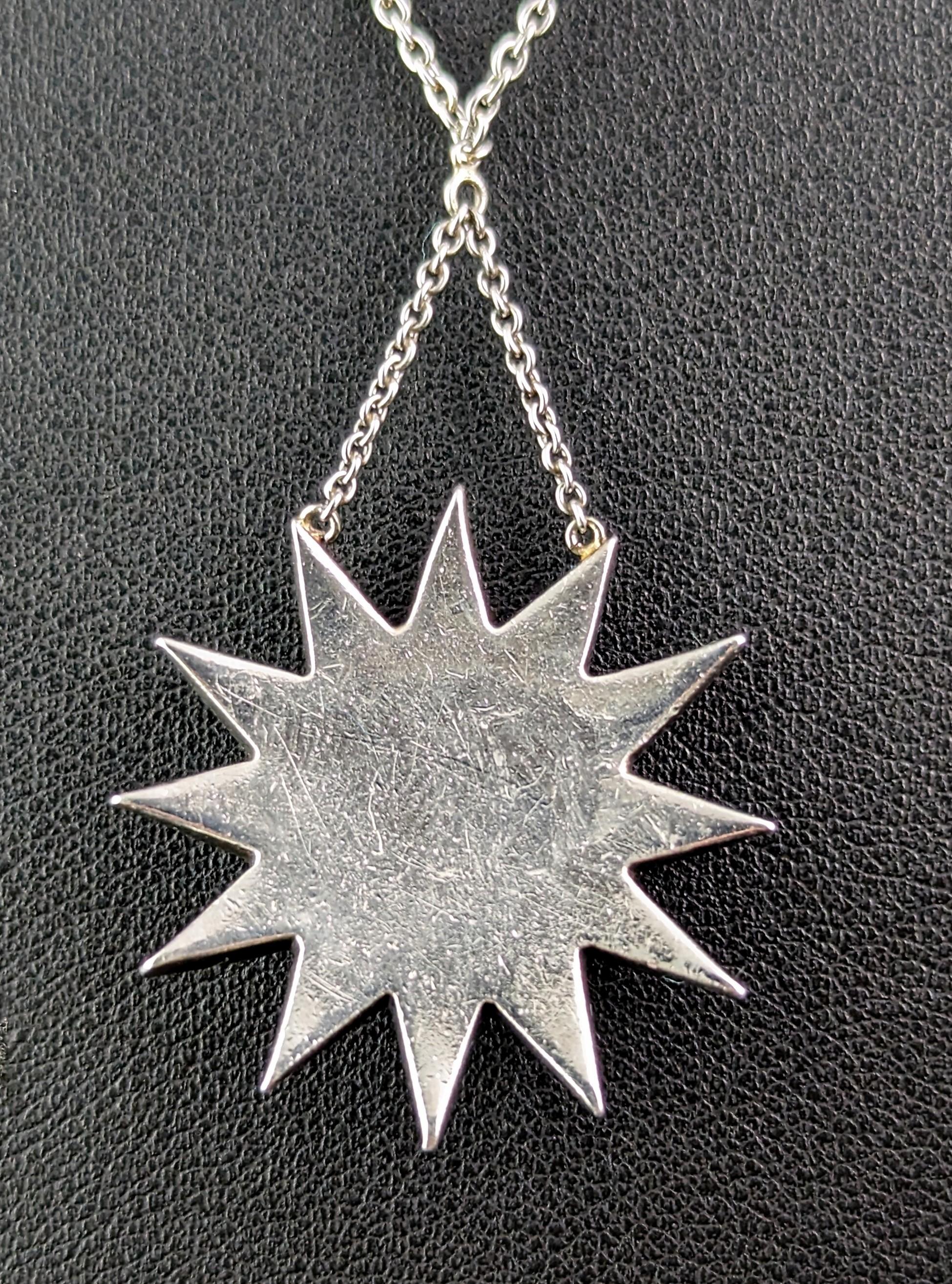 Antique Victorian Diamond star pendant, sterling silver necklace  For Sale 2