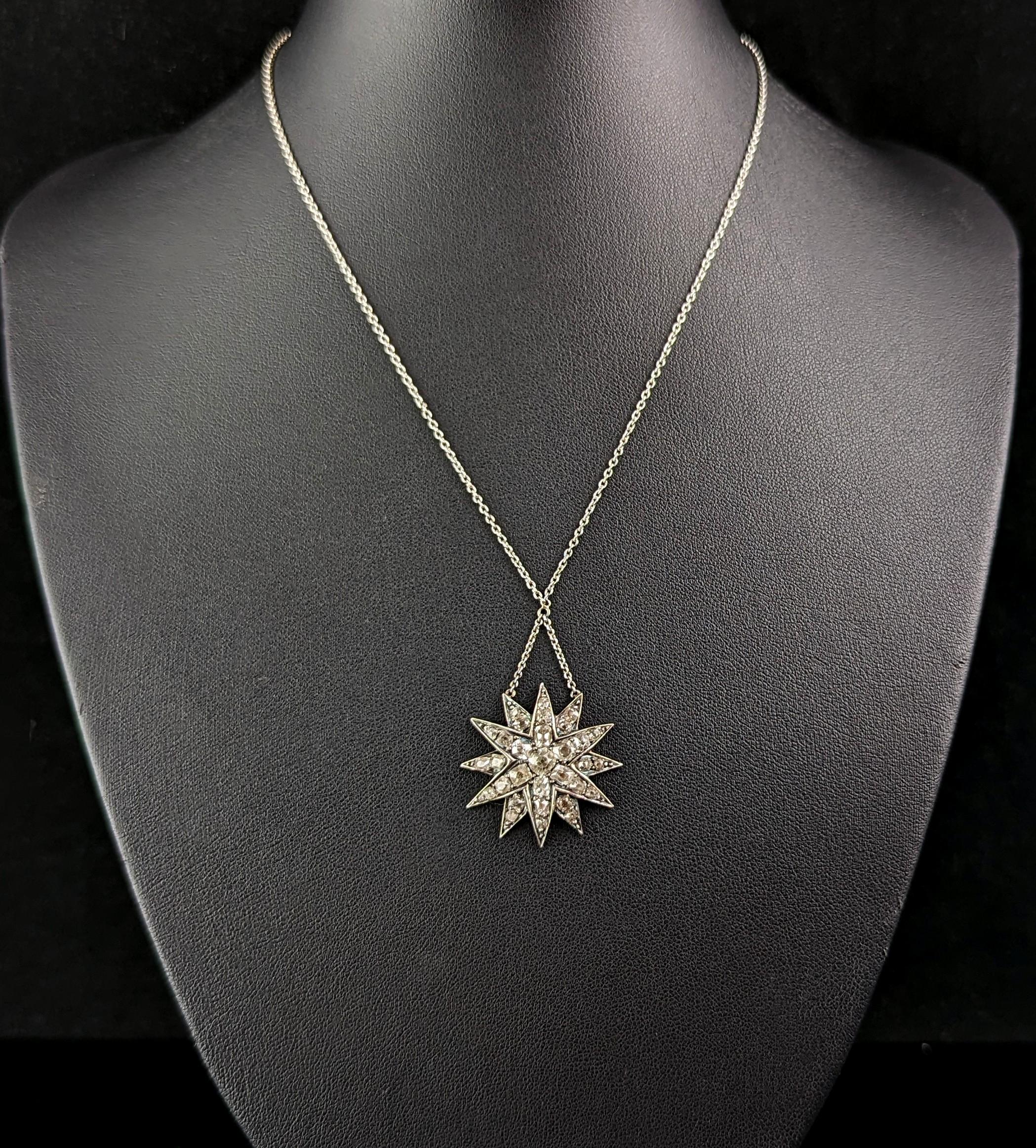 Antike viktorianische Diamant-Sternanhänger-Halskette aus Sterlingsilber  im Angebot 1